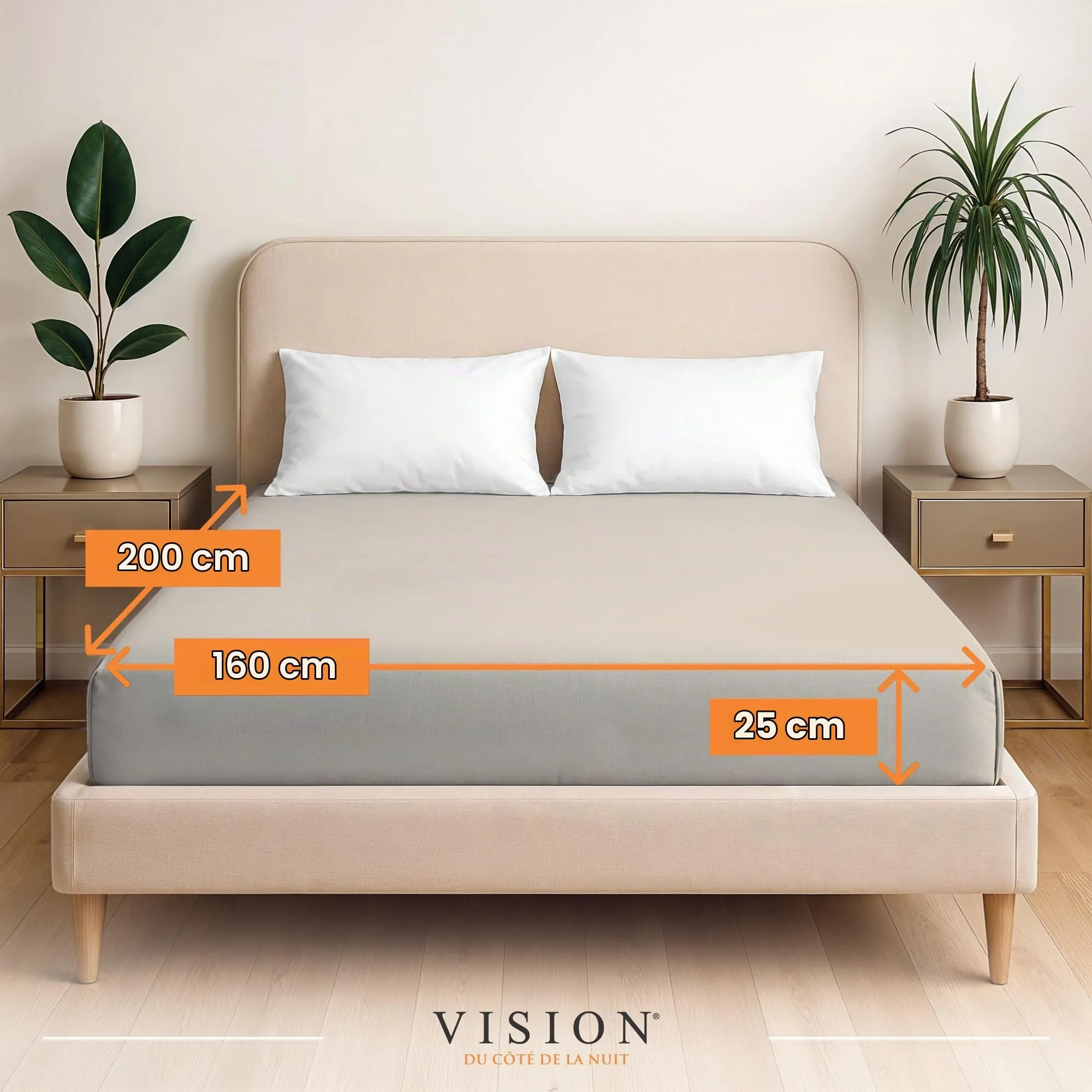 VISION Lenzuolo con angoli 100% cotone, 160 x 200 cm, beige - immagine 2