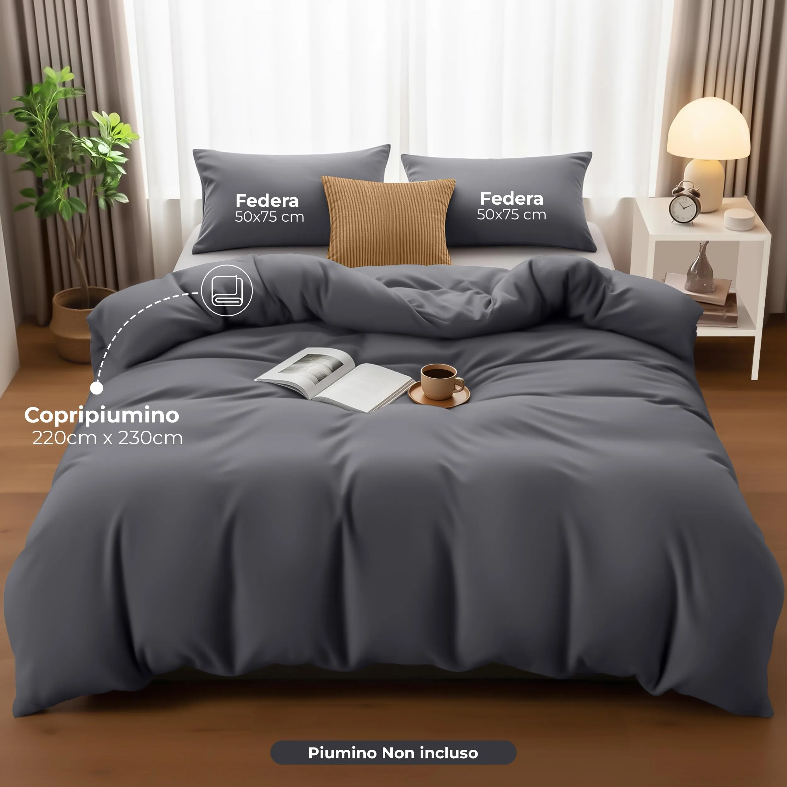 Utopia Bedding Copripiumino Matrimoniale 230x220 cm con 2 Federe 50x75 cm, Grigio - immagine 2