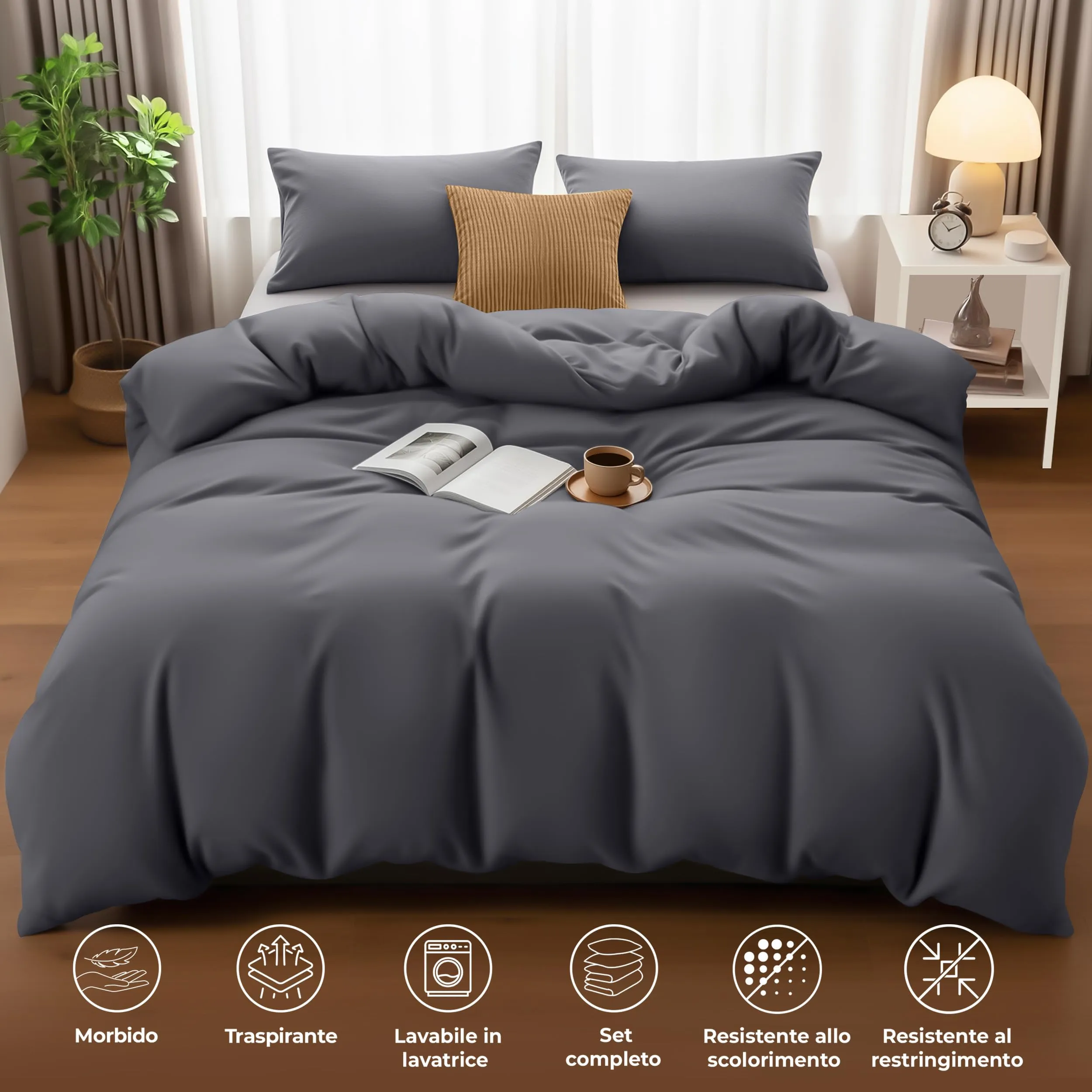 Utopia Bedding Copripiumino Matrimoniale 230x220 cm con 2 Federe 50x75 cm, Grigio - immagine 5