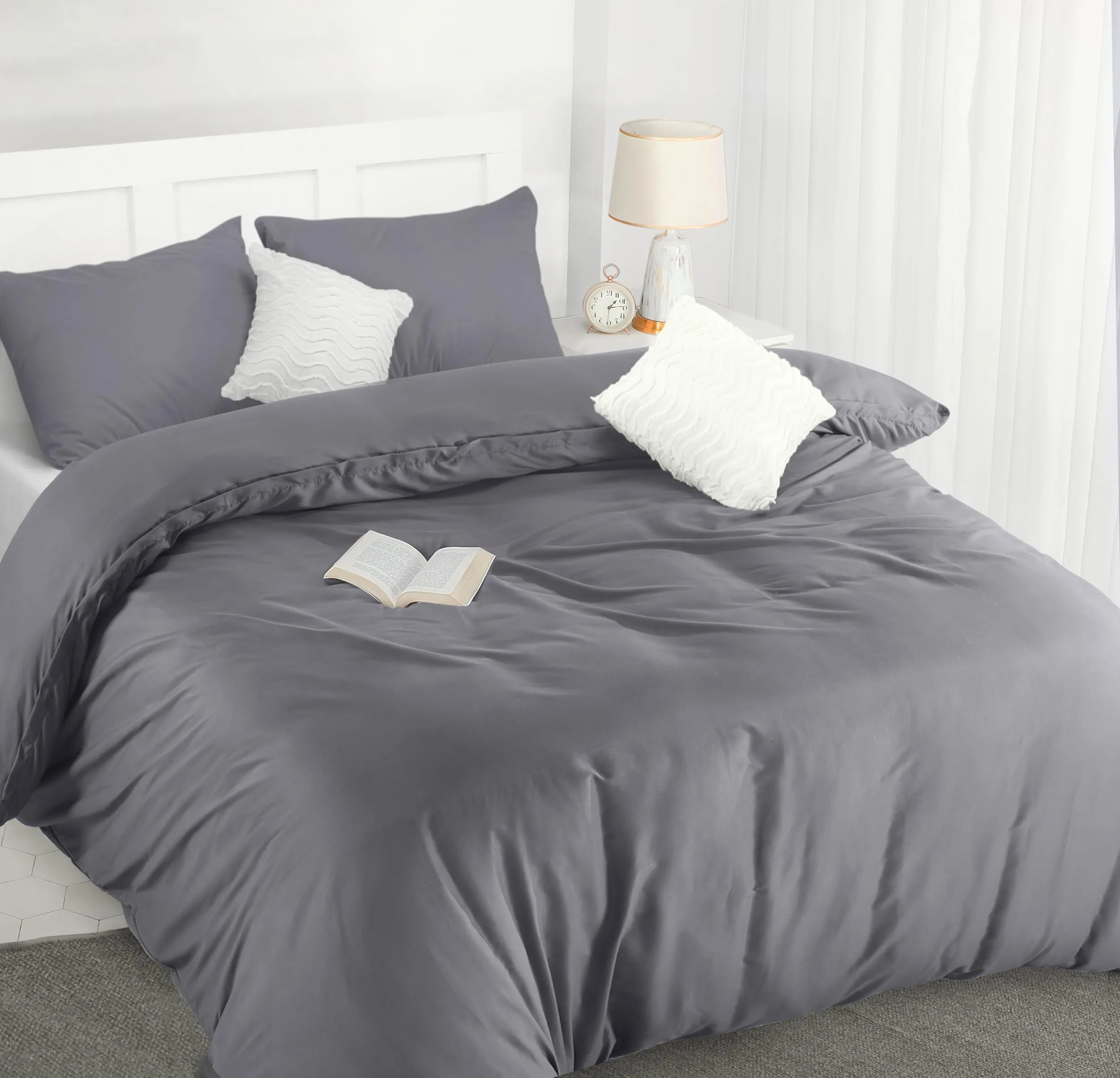 Utopia Bedding Copripiumino Matrimoniale 230x220 cm con 2 Federe 50x75 cm, Grigio - immagine 6