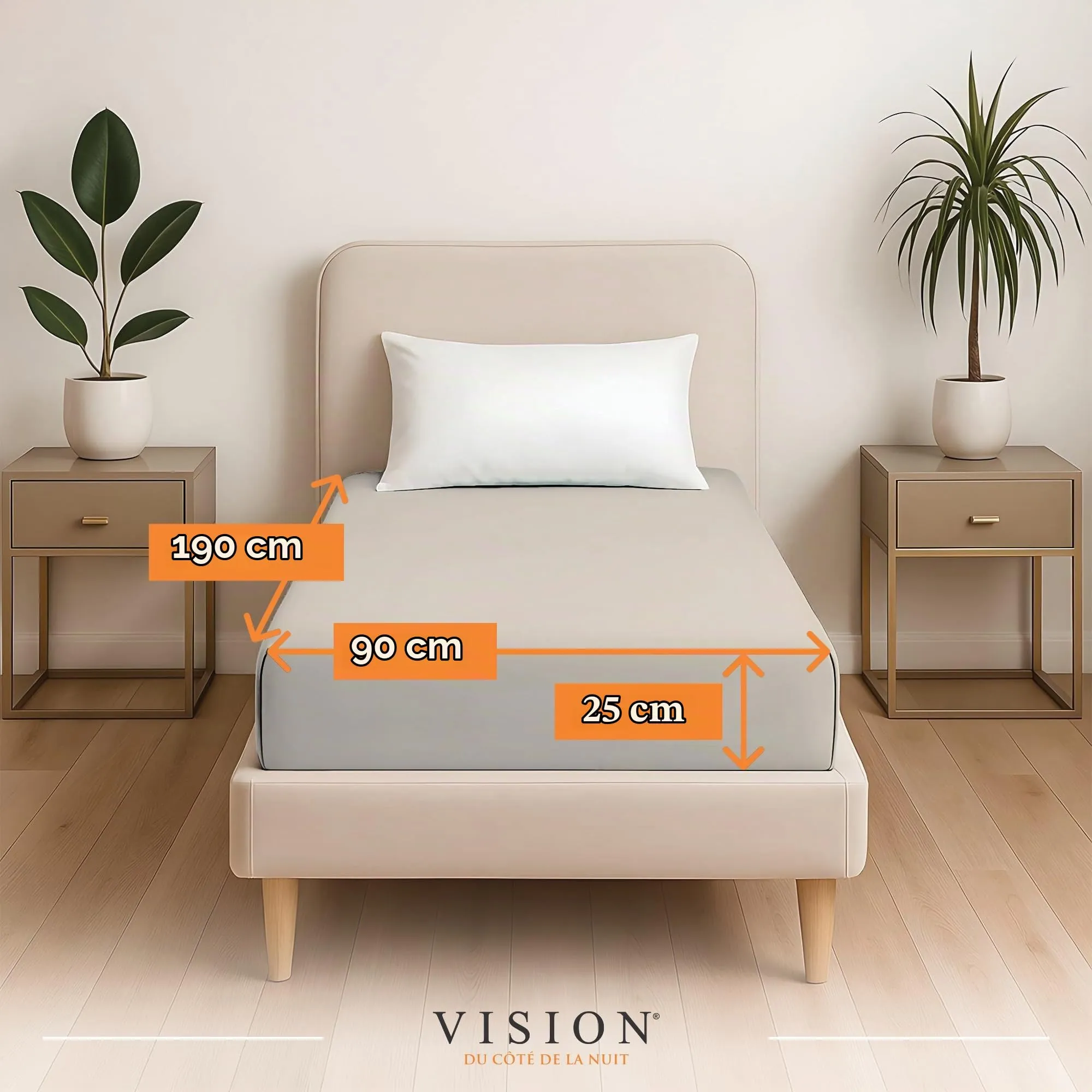 VISION Lenzuolo con angoli in cotone per letto singolo 90 x 190 cm, beige - immagine 2