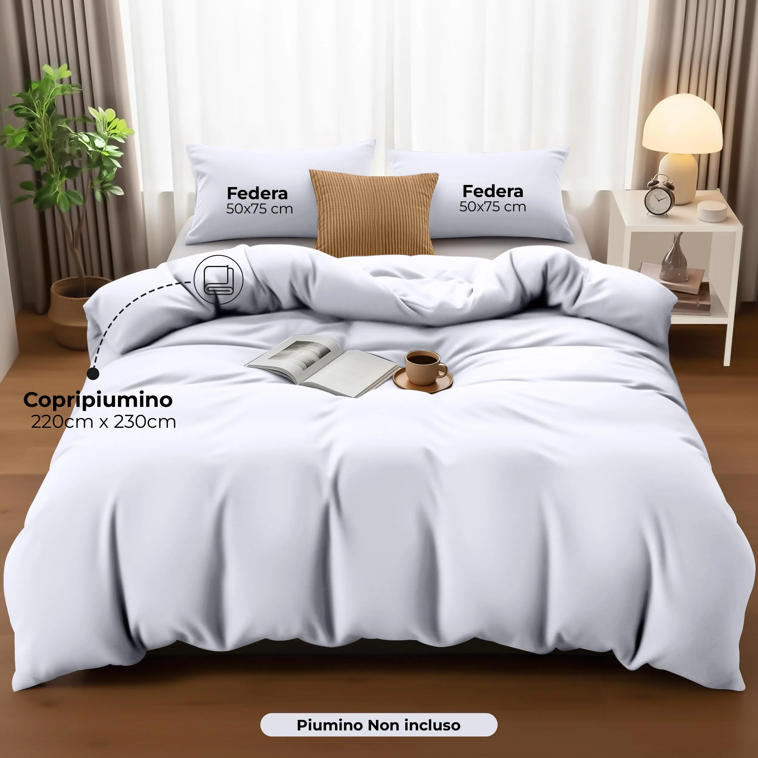 Utopia Bedding Set Copripiumino 230x220 cm e 2 Federe 50x75 cm, Bianco - immagine 2