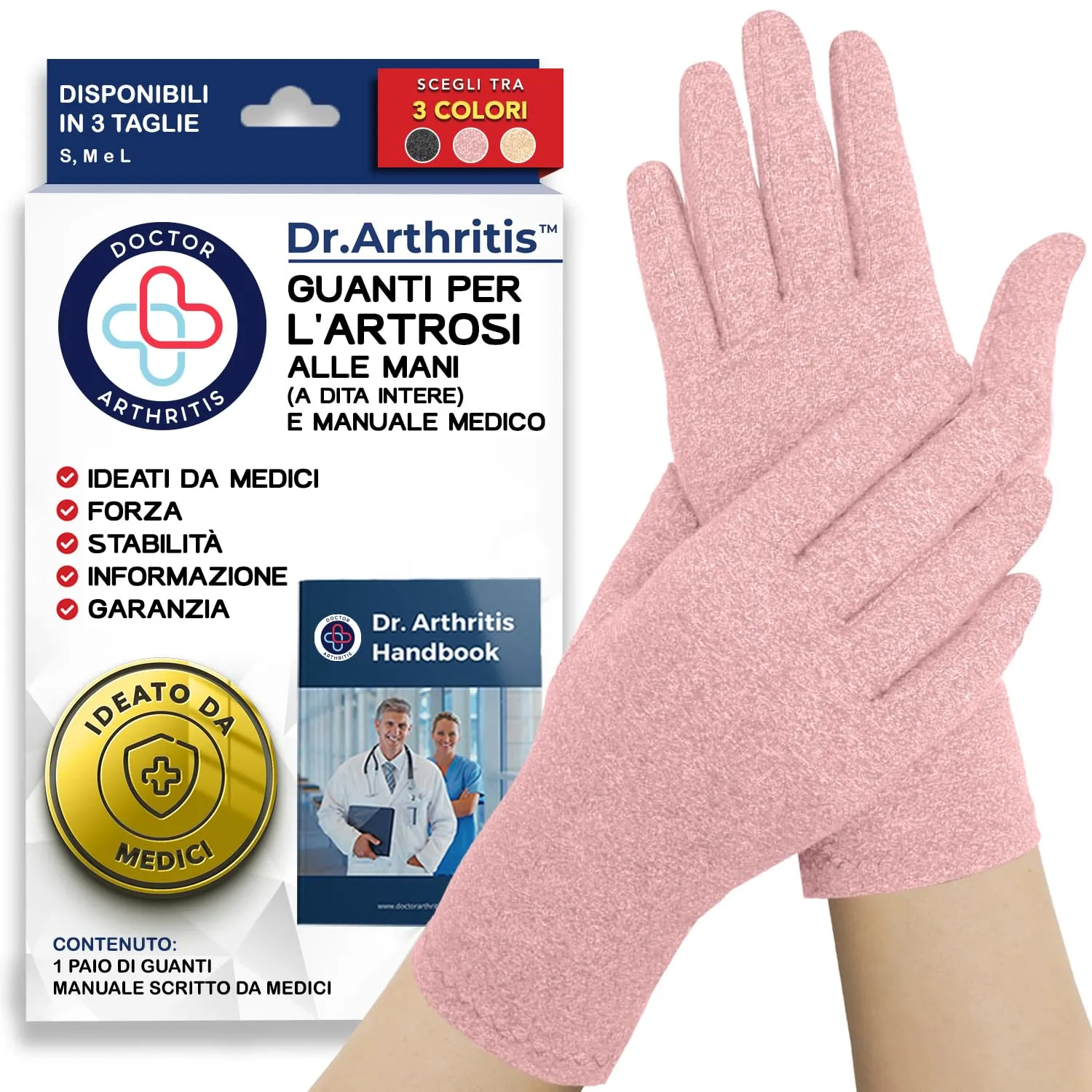 Dr. Arthritis Tutore Tunnel Carpale a Compressione, Guanti per Artrosi alle Mani (Rosa, Taglia L, 1 Paio) - immagine 1