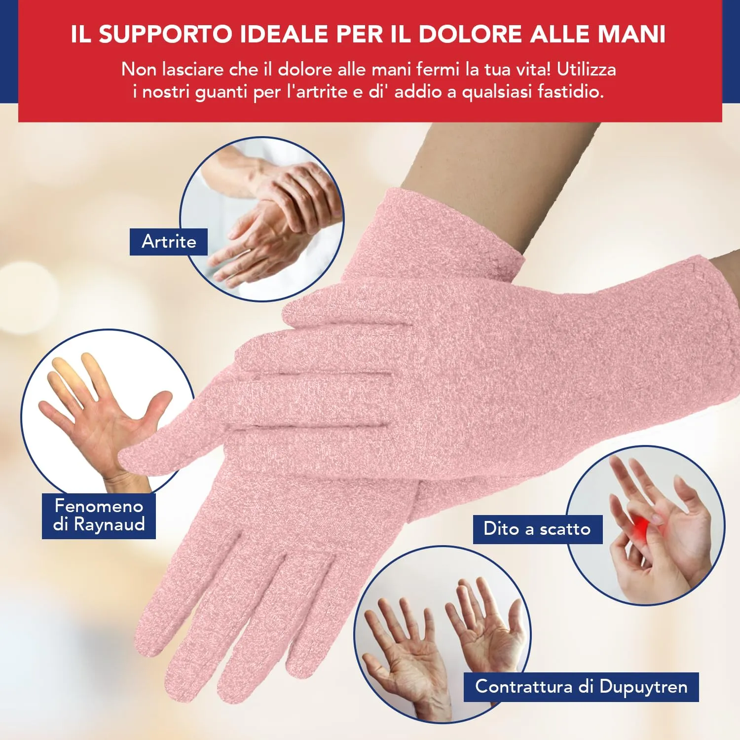 Dr. Arthritis Tutore Tunnel Carpale a Compressione, Guanti per Artrosi alle Mani (Rosa, Taglia L, 1 Paio) - immagine 4