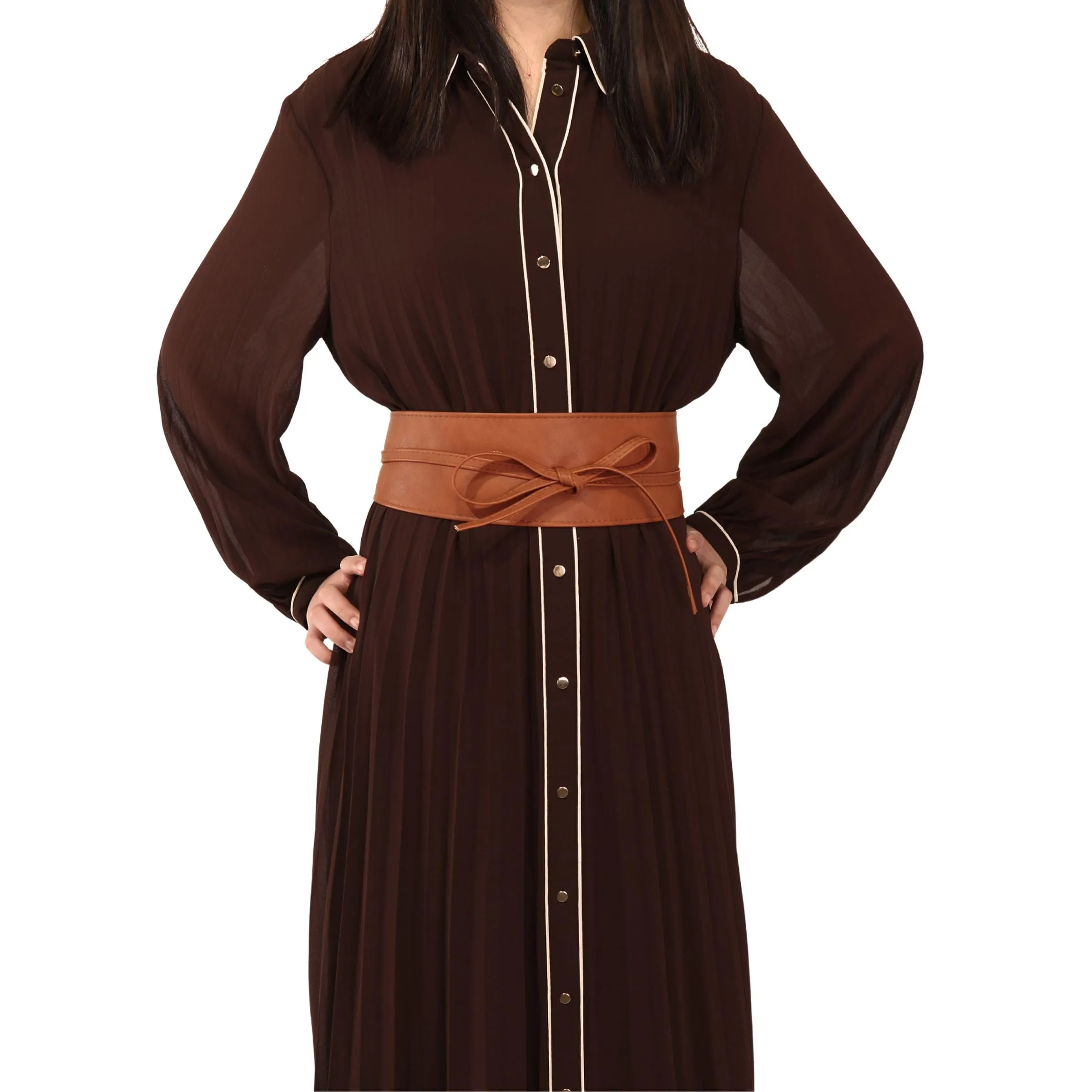 FASHIONGEN Cintura Obi da donna in similpelle, Cammello, S-M - immagine 4