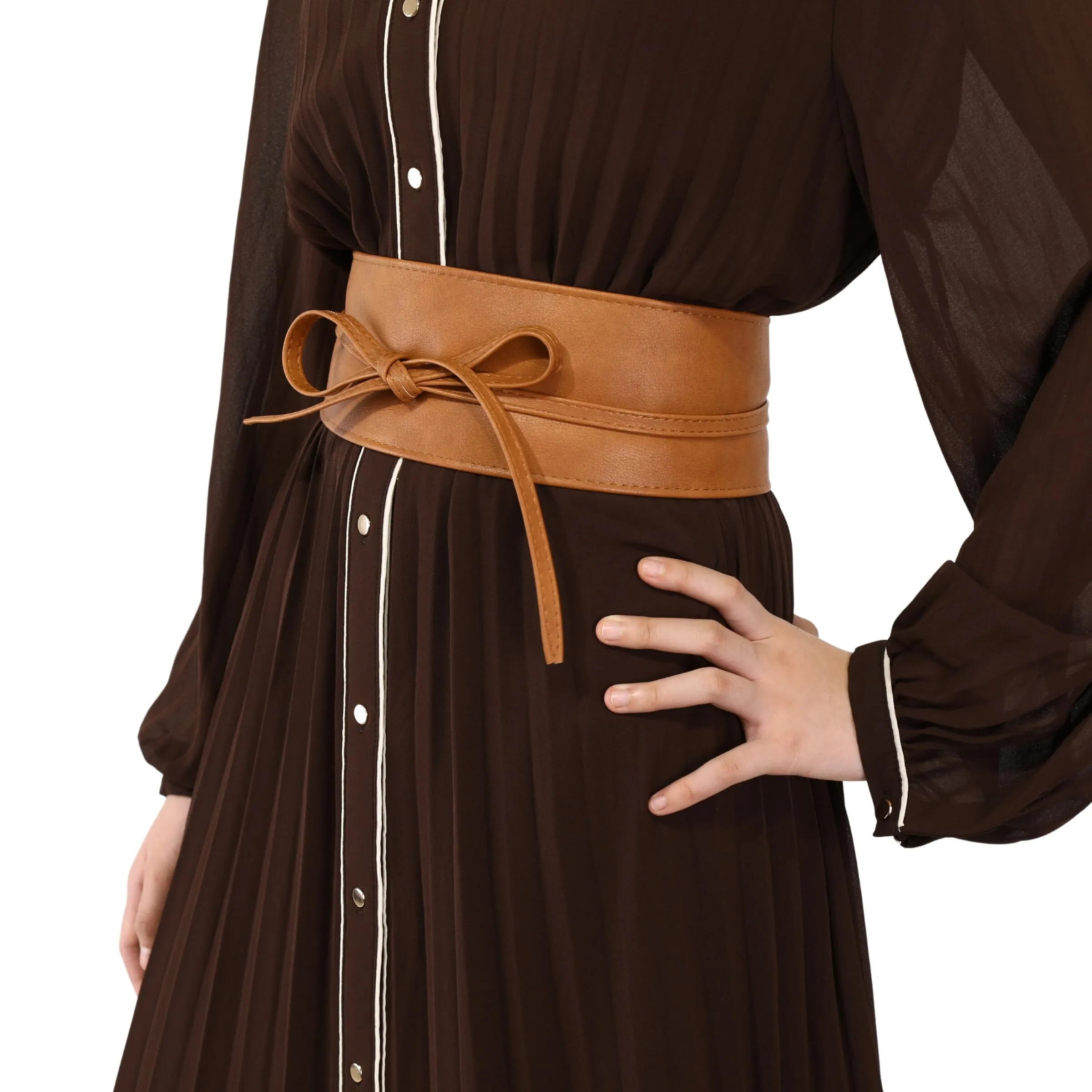 FASHIONGEN Cintura Obi da donna in similpelle Polyurethane, Cammello, 2XL - immagine 1