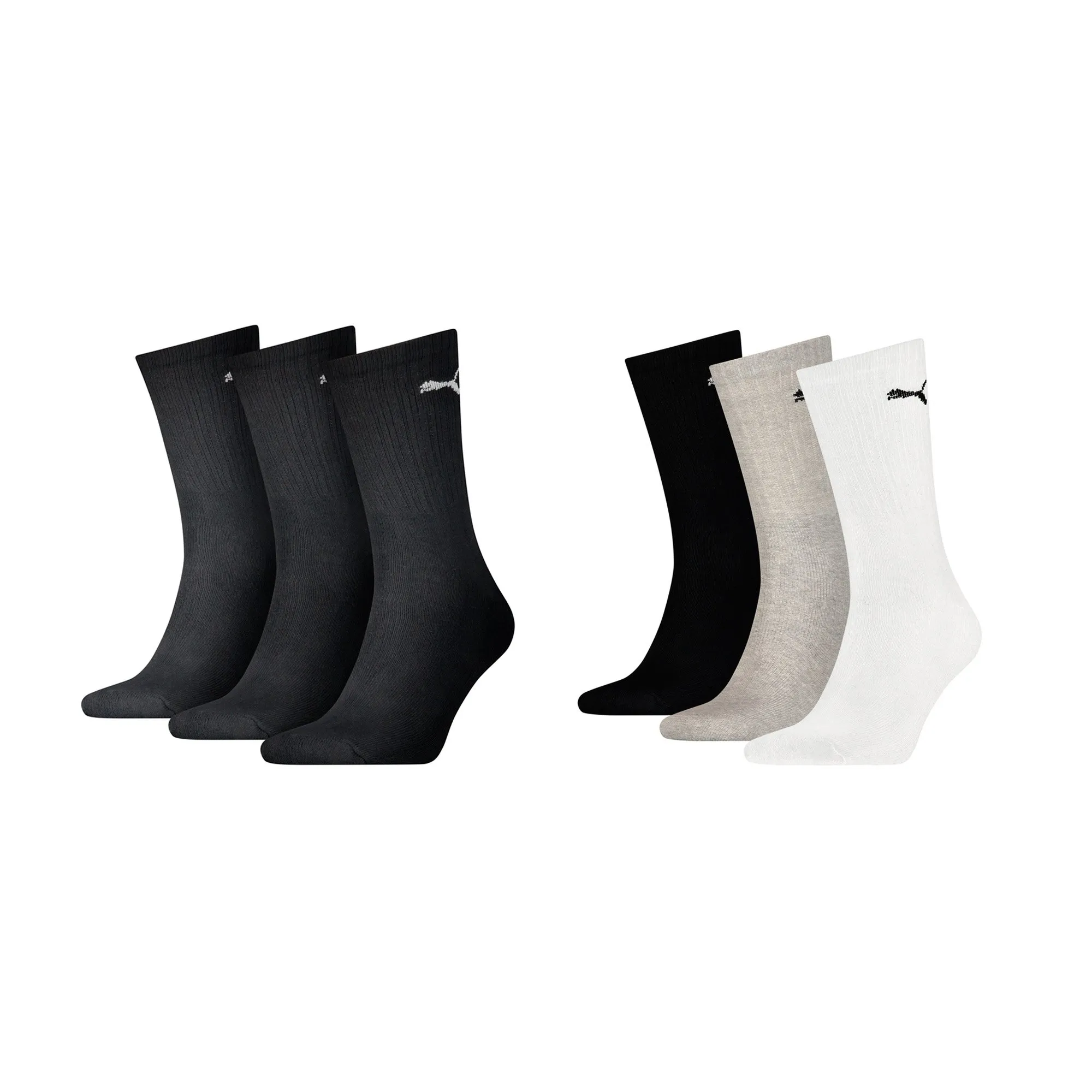 Puma Cush Crew Sport Socks, 3-Pack, Schwarz Grey White Black, 39-42 - immagine 1