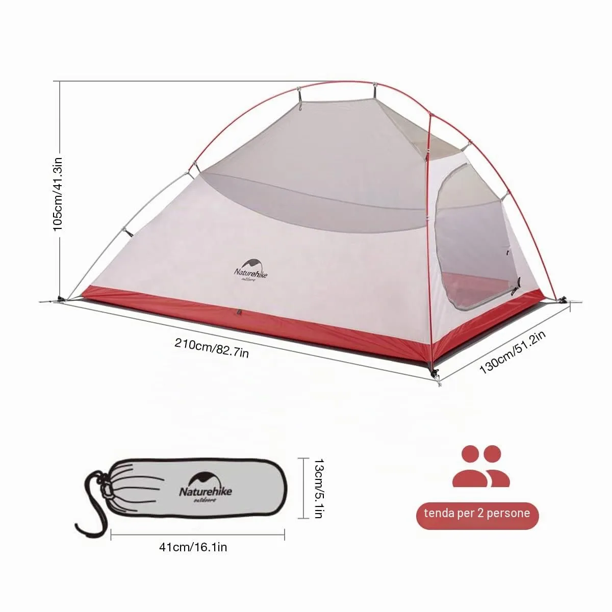 Naturehike Cloud-Up 2 Tenda da Campeggio 2 Persone 3-4 Stagioni Leggera, Grigio 20D - immagine 2