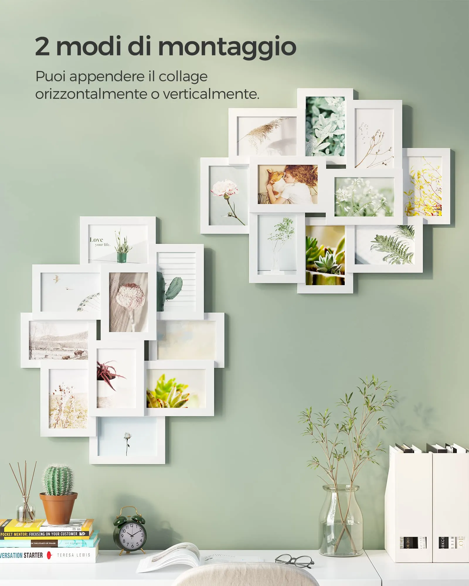 SONGMICS Collage di 10 Cornici per Foto 10 x 15 cm, Bianco Nuvola RPF20WT - immagine 2