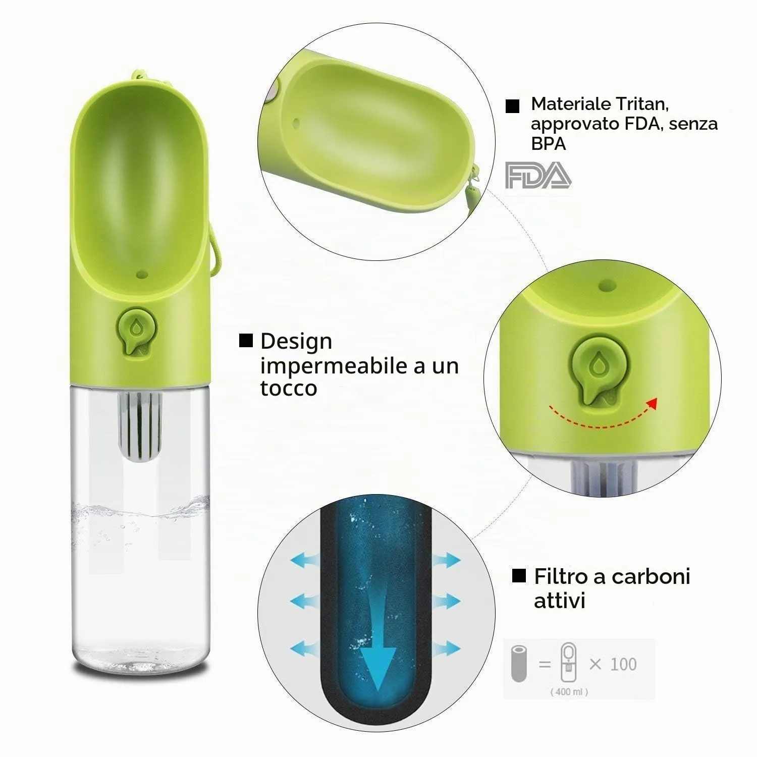 PETKIT Eversweet Borraccia Portatile per Cani, 400 ml, Verde - immagine 3