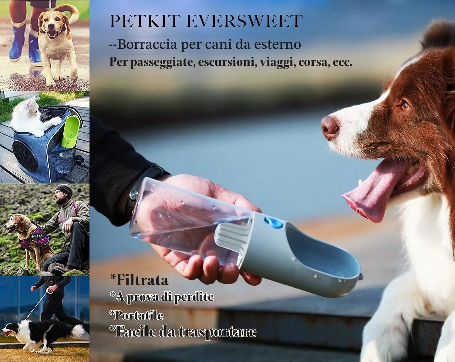 PETKIT Eversweet Borraccia Portatile per Cani, 400 ml, Grigio - immagine 7