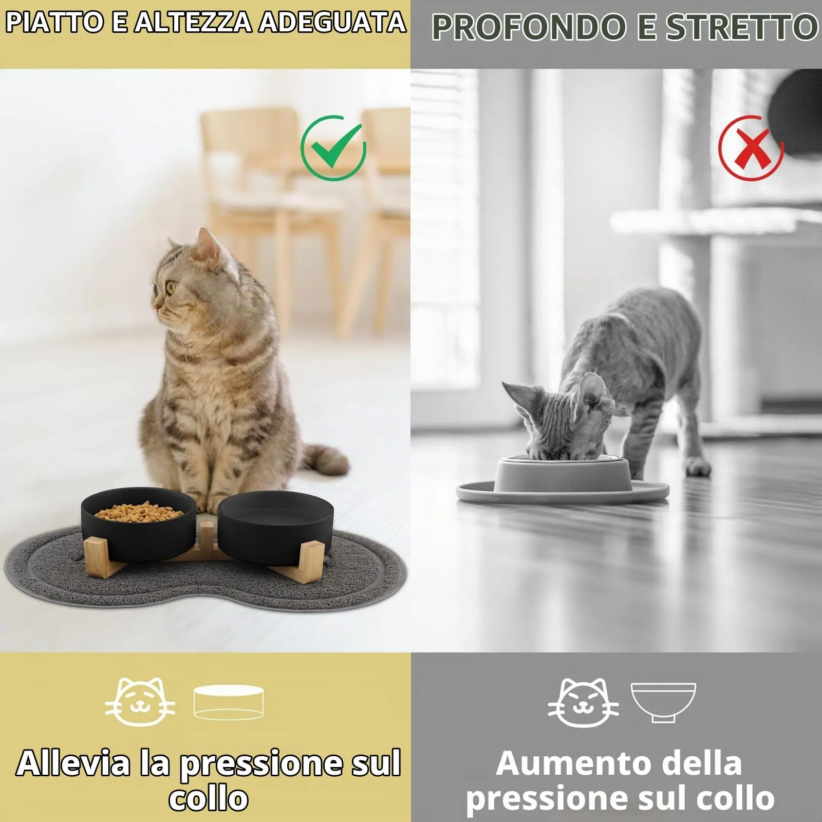 Zosenyer Ciotole per Gatti in Ceramica con Staffa, 400ml, Set da 2 Ciotole (Nero) - immagine 4
