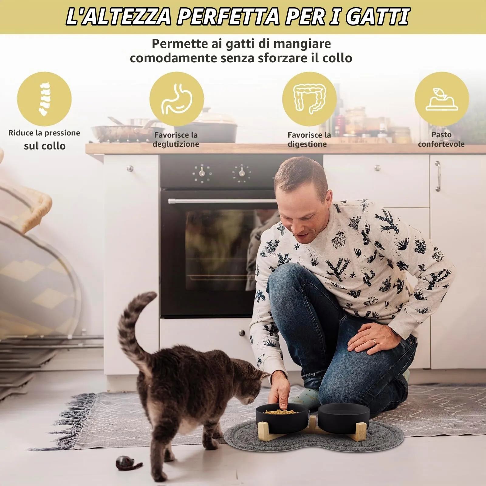 Zosenyer Ciotole per Gatti in Ceramica con Staffa, 400ml, Set da 2 Ciotole (Nero) - immagine 5