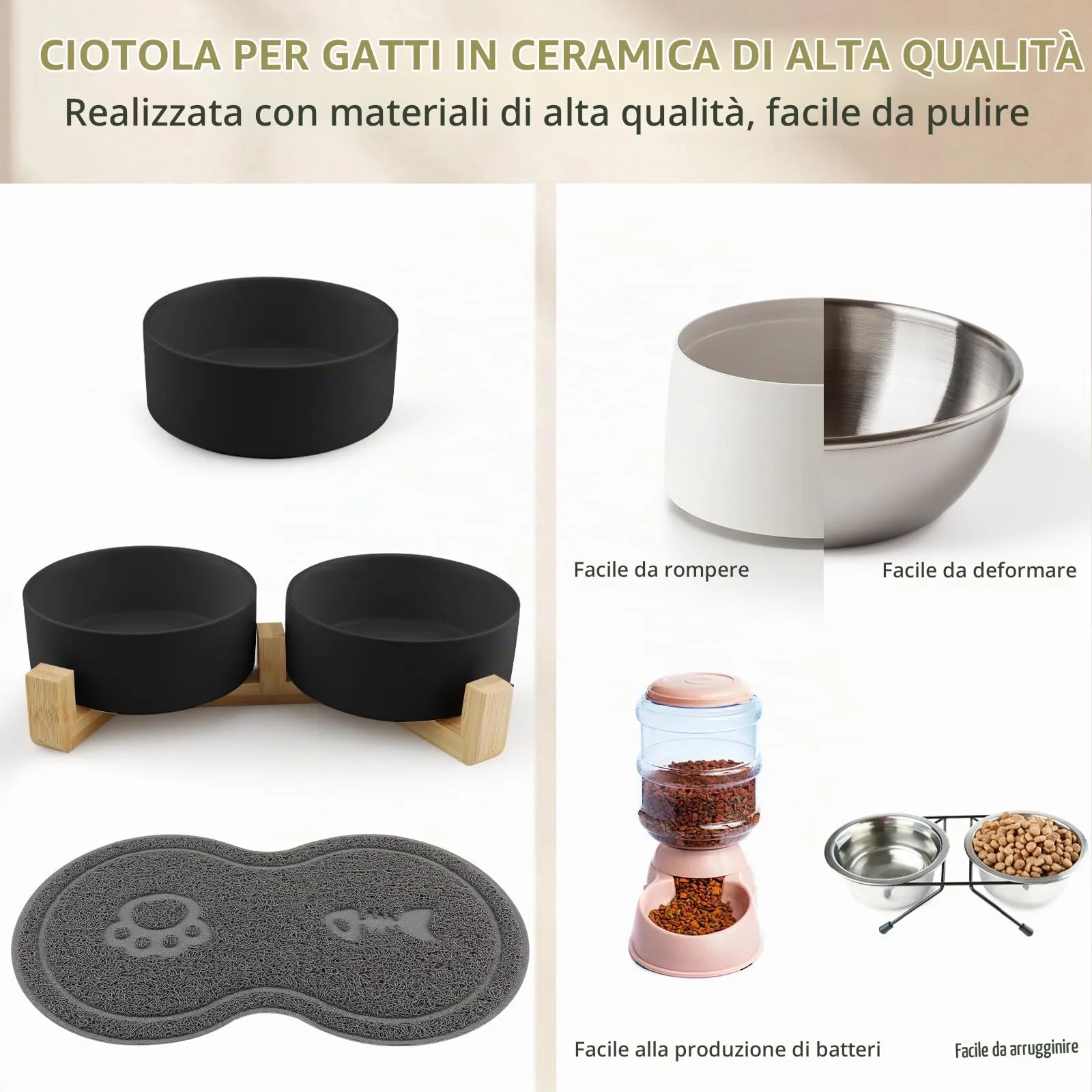 Zosenyer Ciotole per Gatti in Ceramica con Staffa, 400ml, Set da 2 Ciotole (Nero) - immagine 7