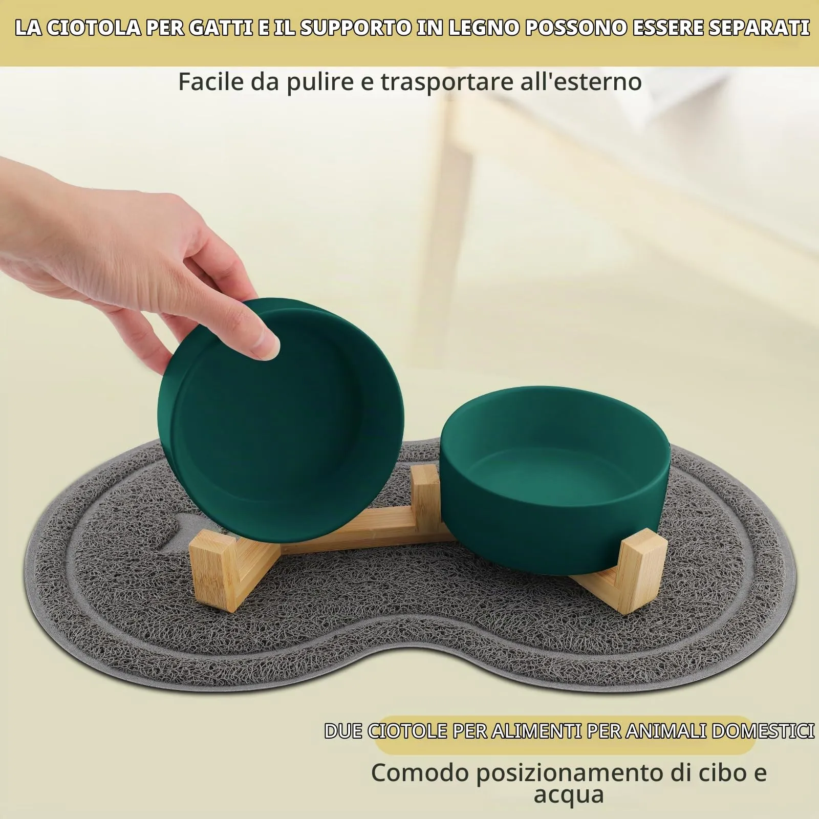 Zosenyer Ciotole per Gatti in Ceramica con Staffa, 400ml, Set da 2 Ciotole (Verde) - immagine 6