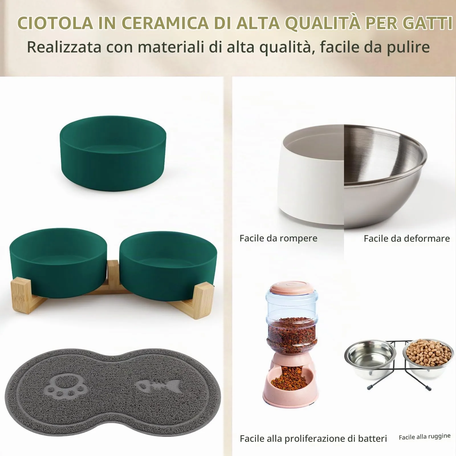 Zosenyer Ciotole per Gatti in Ceramica con Staffa, 400ml, Set da 2 Ciotole (Verde) - immagine 7
