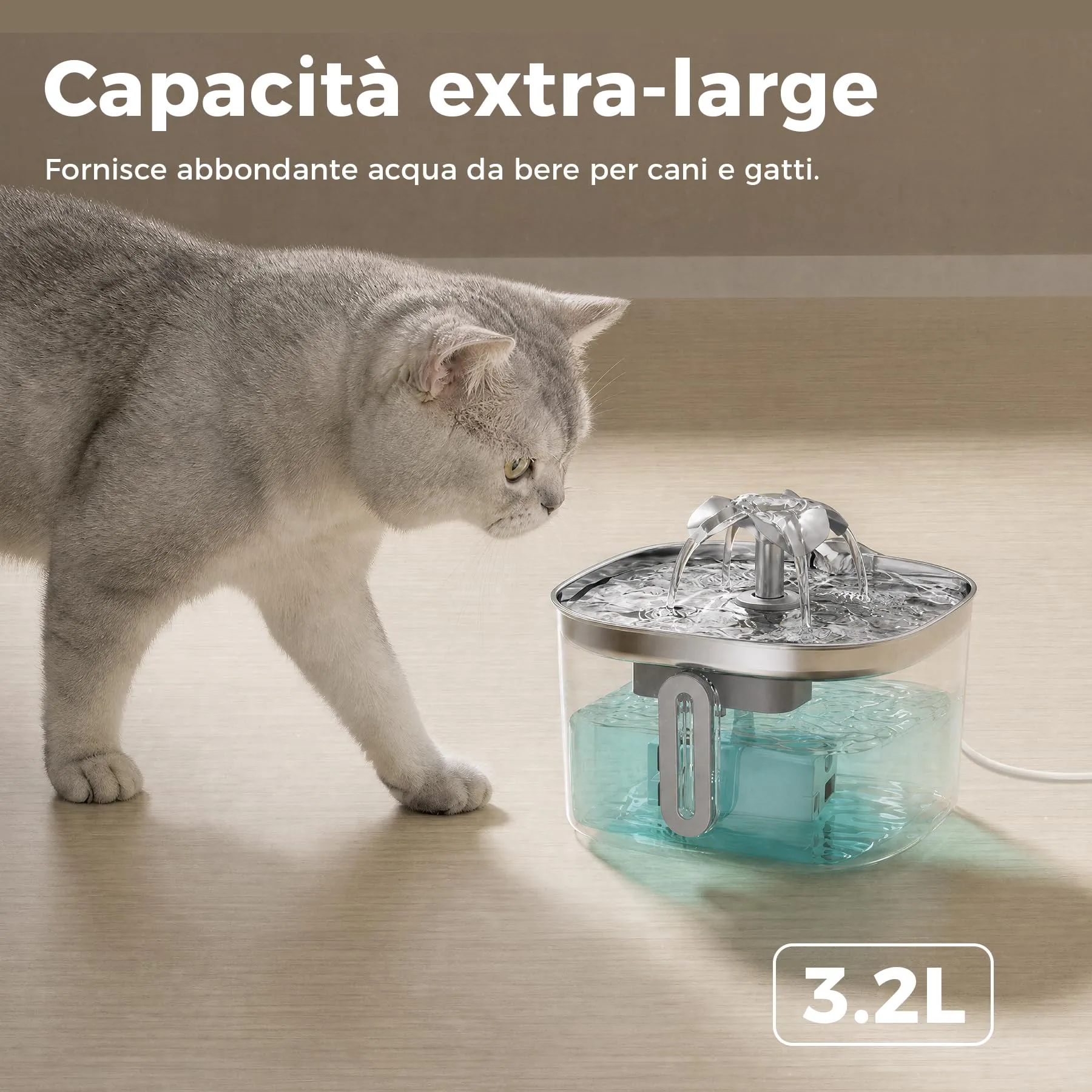 APAUK Fontanella per gatti in acciaio inox 3.2L con 2 filtri - immagine 3
