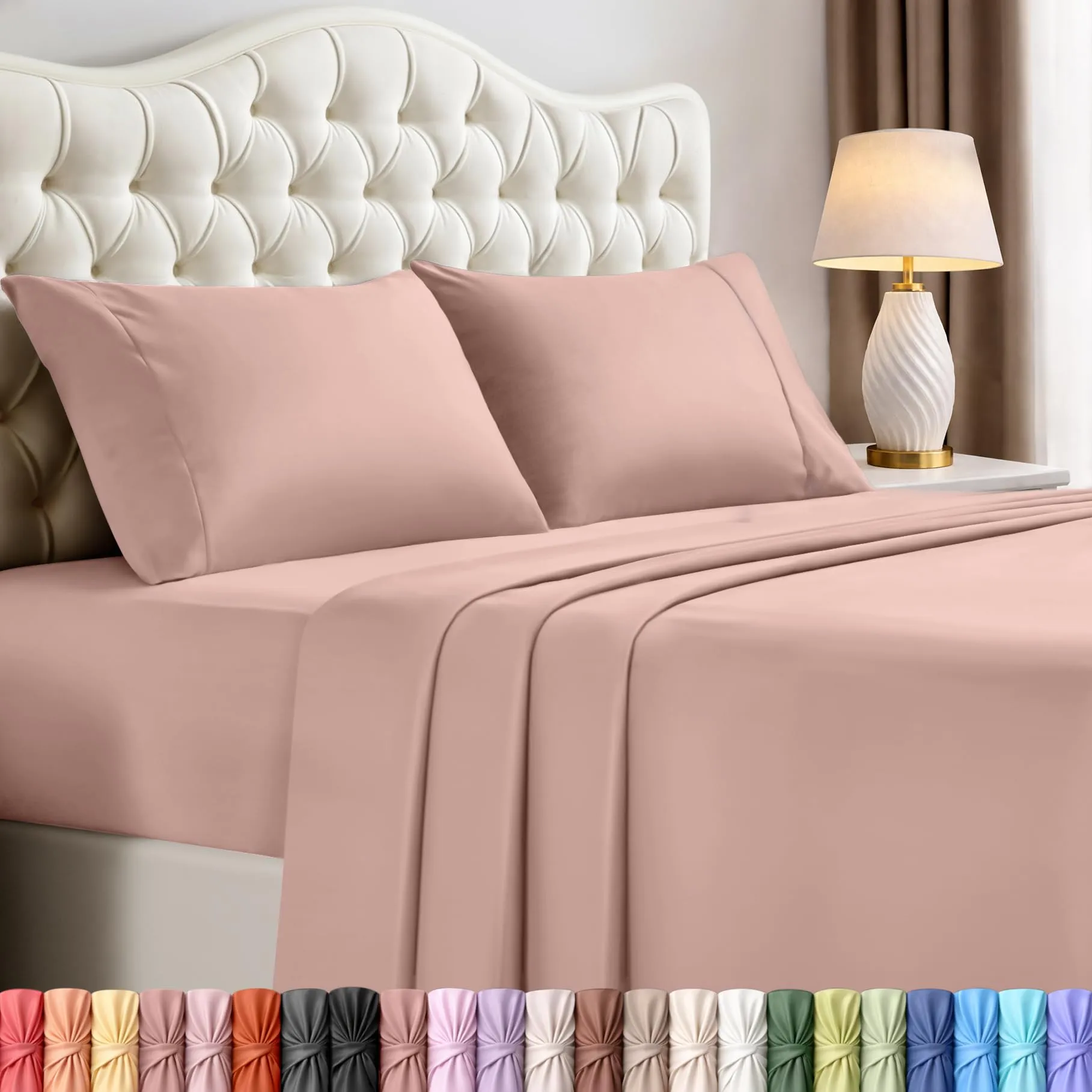 Utopia Bedding Set di lenzuola per letto Queen Size, 4 pezzi, microfibra, rosa cipria - immagine 1