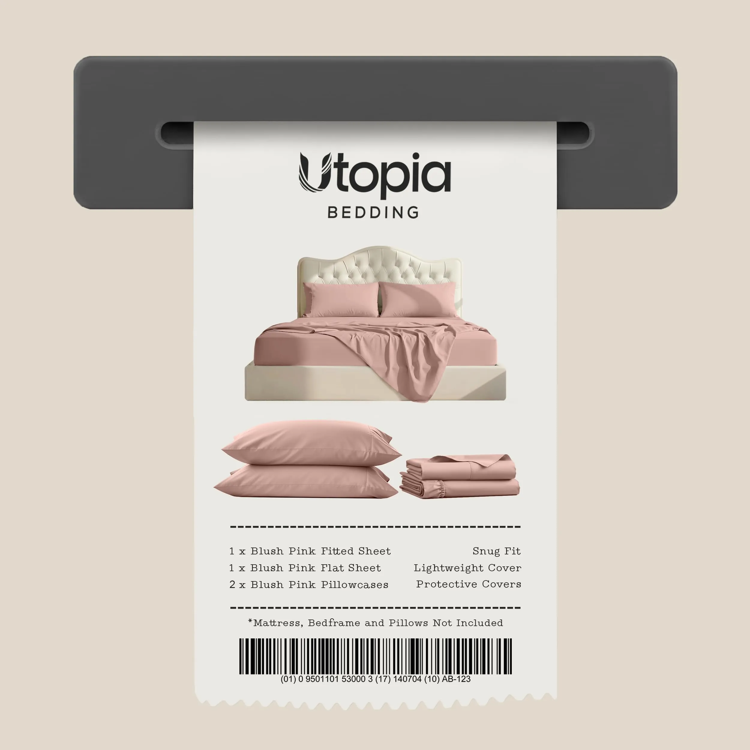 Utopia Bedding Set di lenzuola per letto Queen Size, 4 pezzi, microfibra, rosa cipria - immagine 8