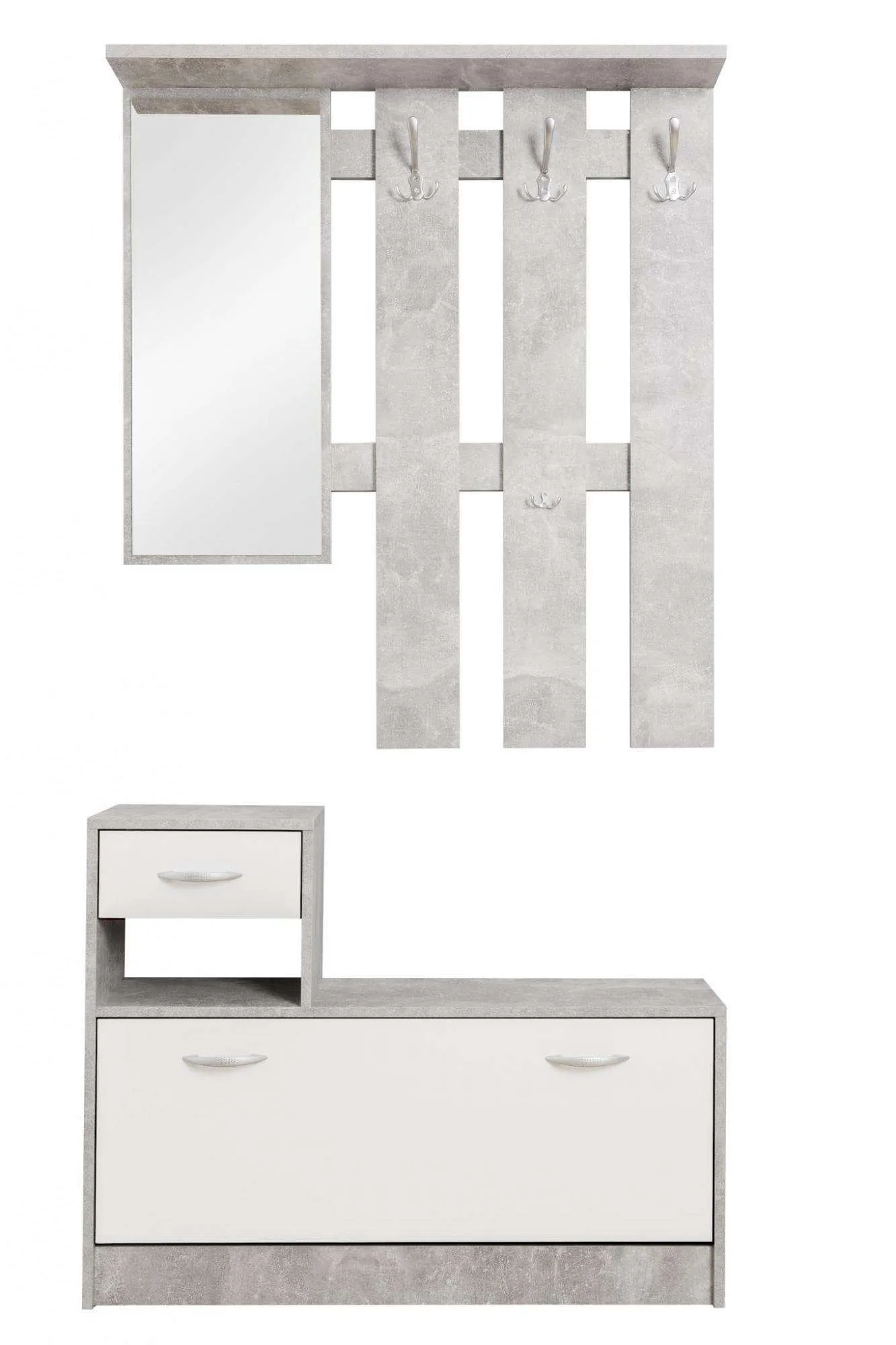 AVANTI TRENDSTORE Rudolf Guardaroba da Ingresso con Specchio, 3 Ganci e Scarpiera - Grigio - immagine 1