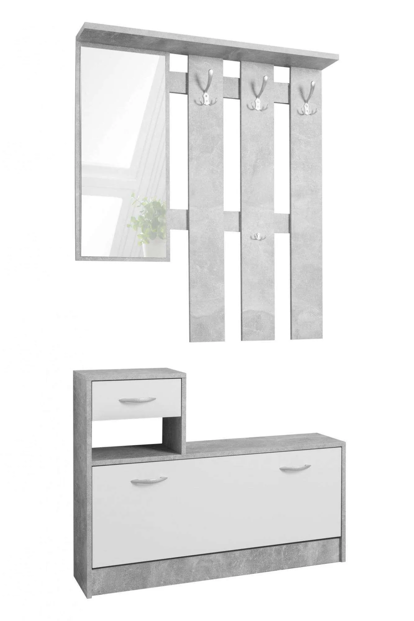 AVANTI TRENDSTORE Rudolf Guardaroba da Ingresso con Specchio, 3 Ganci e Scarpiera - Grigio - immagine 4