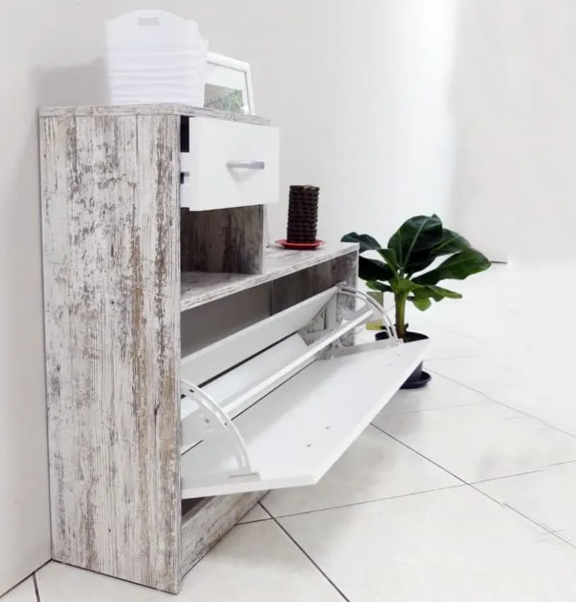 AVANTI TRENDSTORE Rudolf Guardaroba da Ingresso con Specchio, 3 Ganci e Scarpiera - Grigio - immagine 7