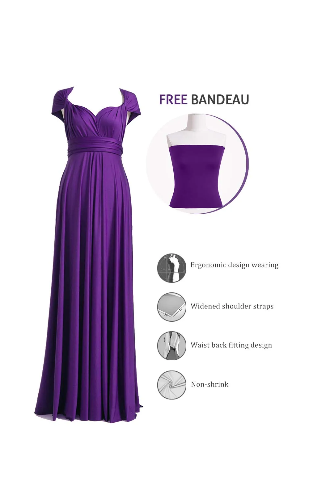 72styles Abito Cerimonia Donna Vestito Elegante Infinity Damigella d'Onore - immagine 3