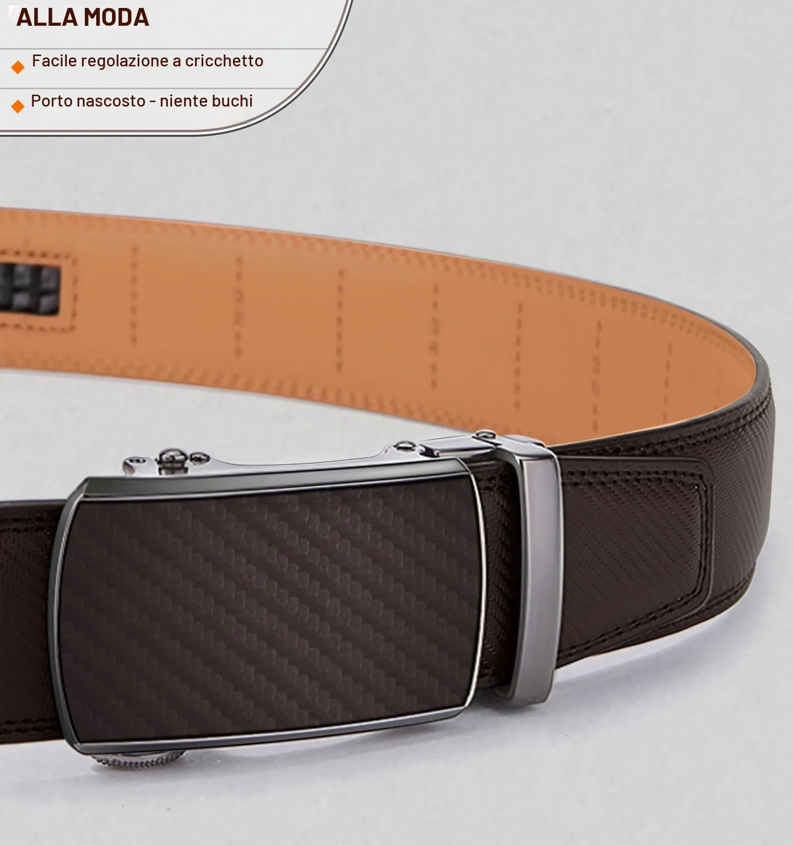 BULLIANT Cintura Uomo in Pelle con Fibbia Automatica a Cricchetto 35mm, Marrone Scuro, 130cm - immagine 2