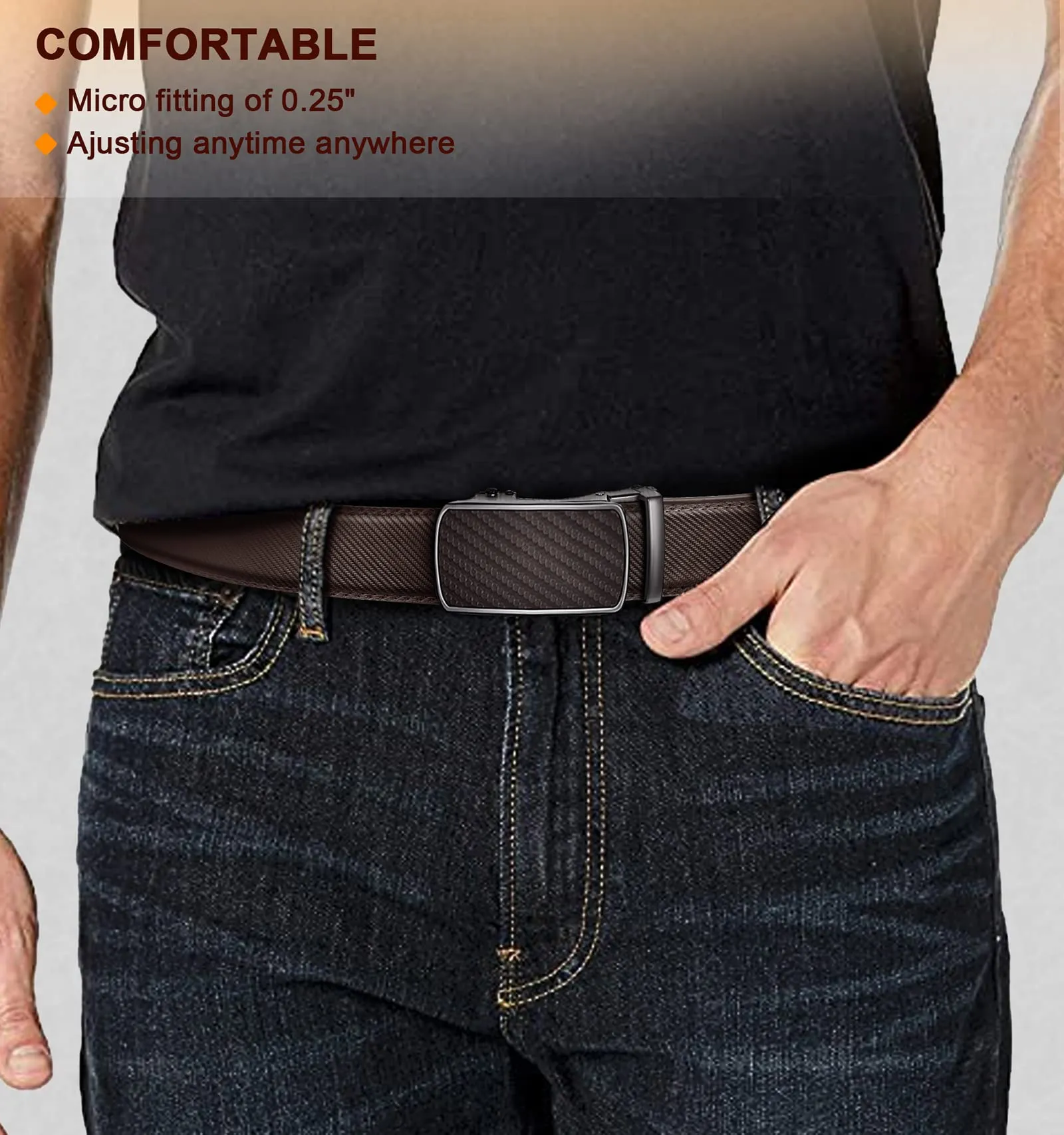 BULLIANT Cintura Uomo in Pelle con Fibbia Automatica a Cricchetto 35mm, Marrone Scuro, 130cm - immagine 8