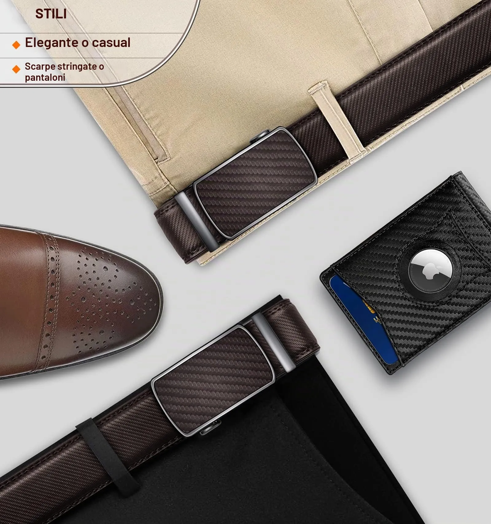 BULLIANT Cintura Uomo in Pelle con Fibbia Automatica a Cricchetto 35mm, Marrone Scuro, 130cm - immagine 9