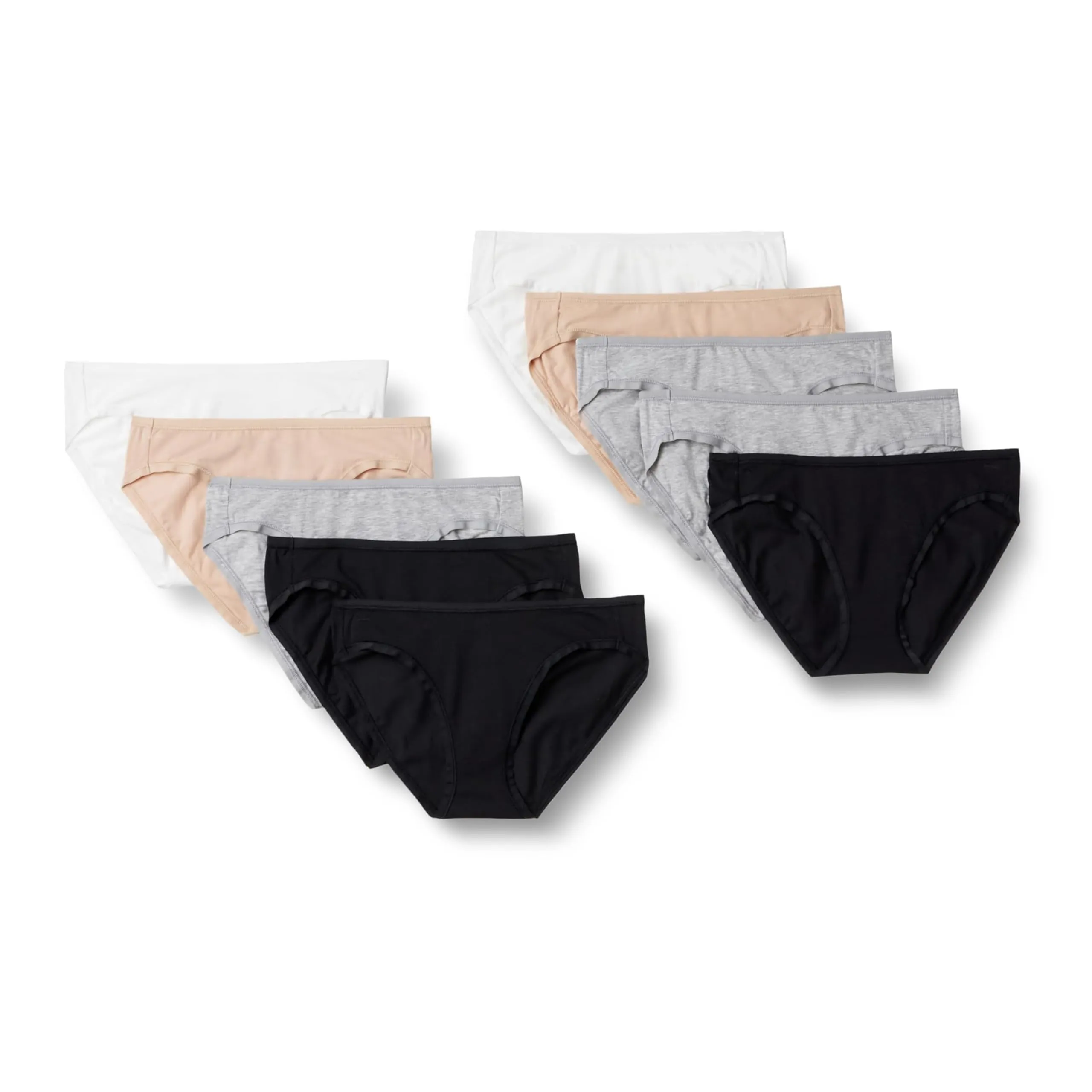 Amazon Essentials Slip Bikini in Cotone Donna, Pacco da 10, Bianco/Grigio Puntinato/Nero/Rosa Chiaro, 44 - immagine 1