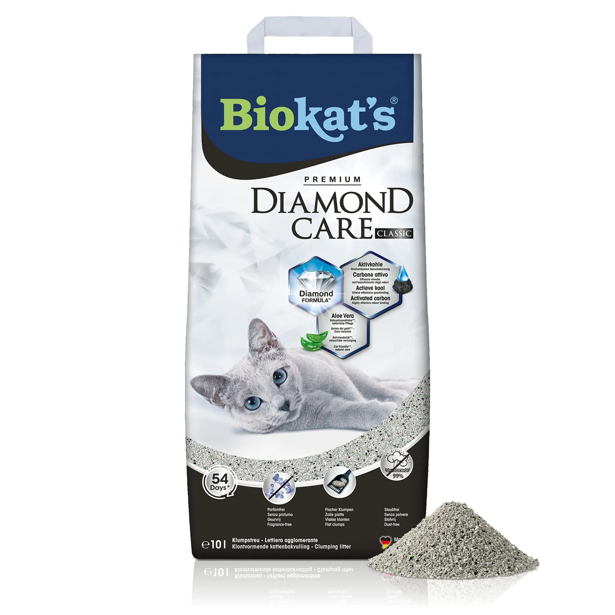 Biokat's Diamond Care Classic Lettiera per gatti senza profumo con carbone attivo e aloe vera, 10 L - immagine 1