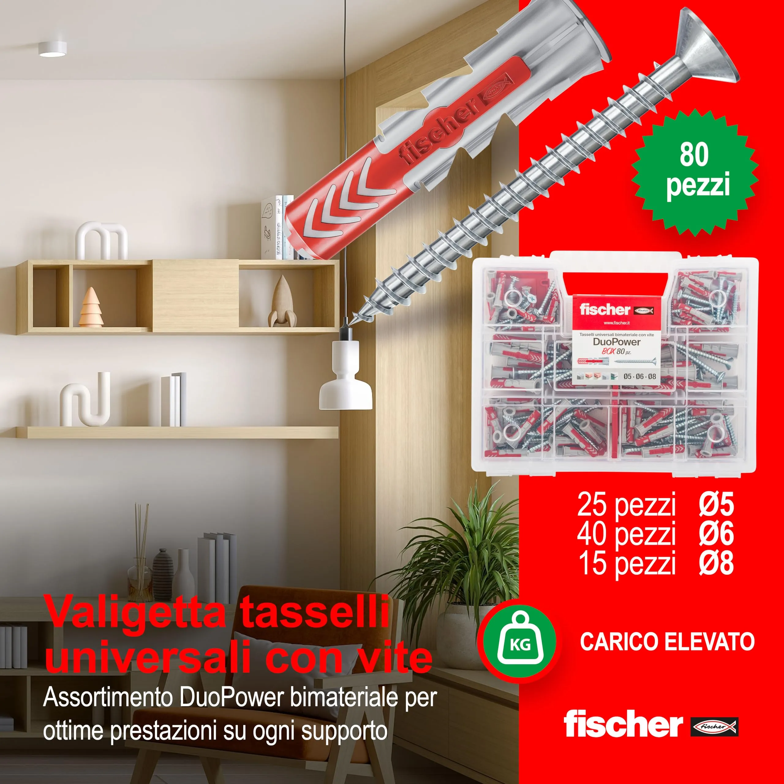 Fischer DuoPower Kit Valigetta 80 Tasselli Universali con Vite - immagine 3