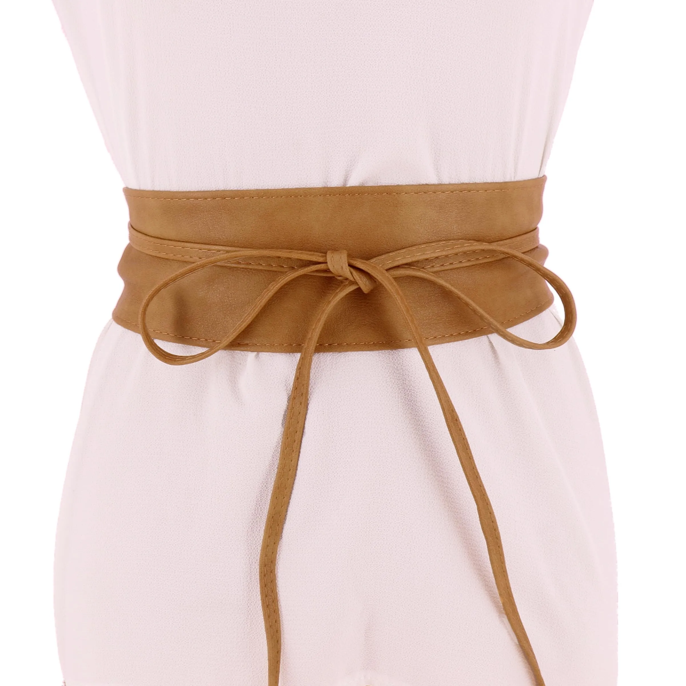 FASHIONGEN Cintura Obi da donna in similpelle, Cammello chiaro, 2XL - immagine 9