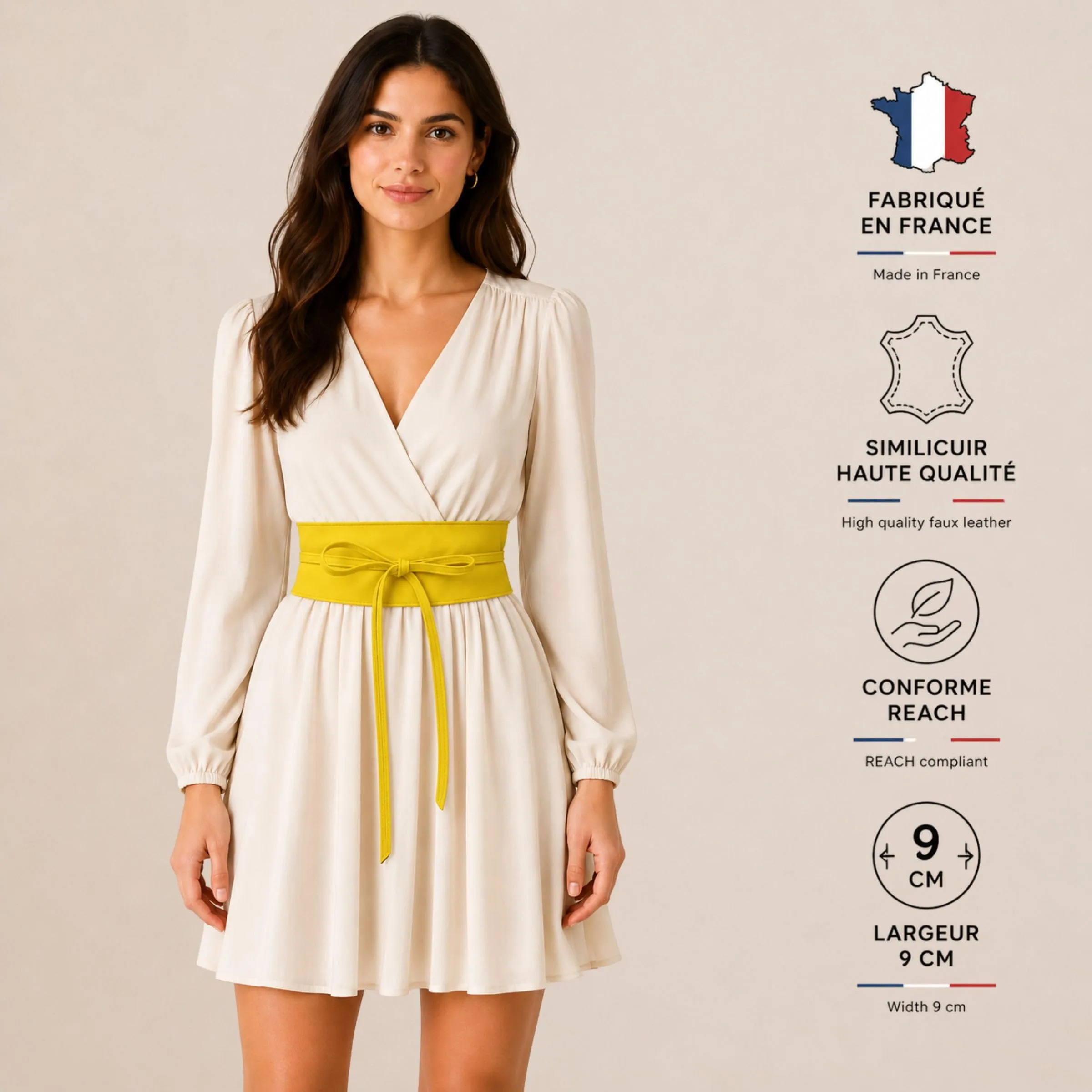 FASHIONGEN Cintura Obi da donna in similpelle Giallo, 2XL - immagine 2