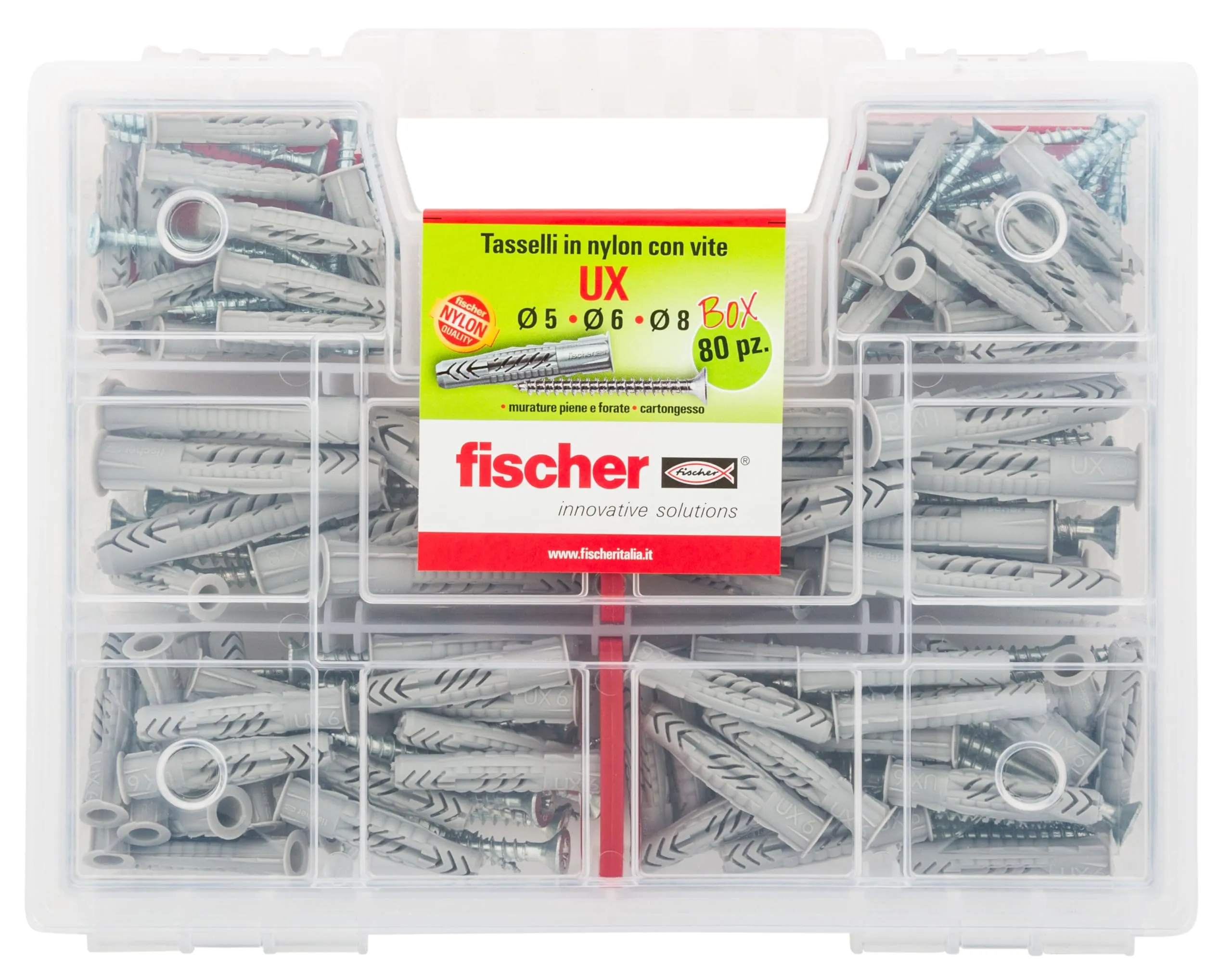 Fischer Kit UX, Valigetta 80 Tasselli UX con Viti Assortiti, 544257 - immagine 1