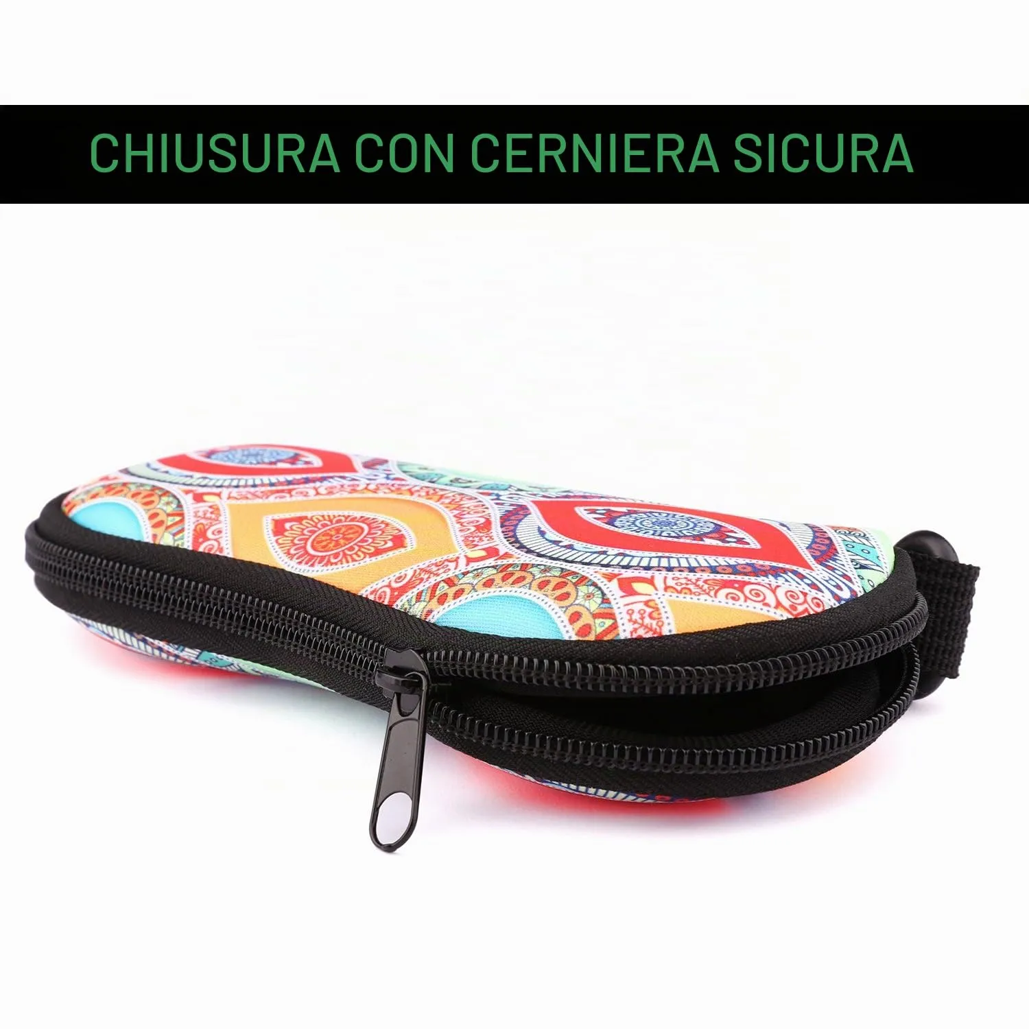 MoKo Custodia morbida in neoprene per occhiali da sole con chiusura a cerniera e clip per cintura, Colorato - immagine 5