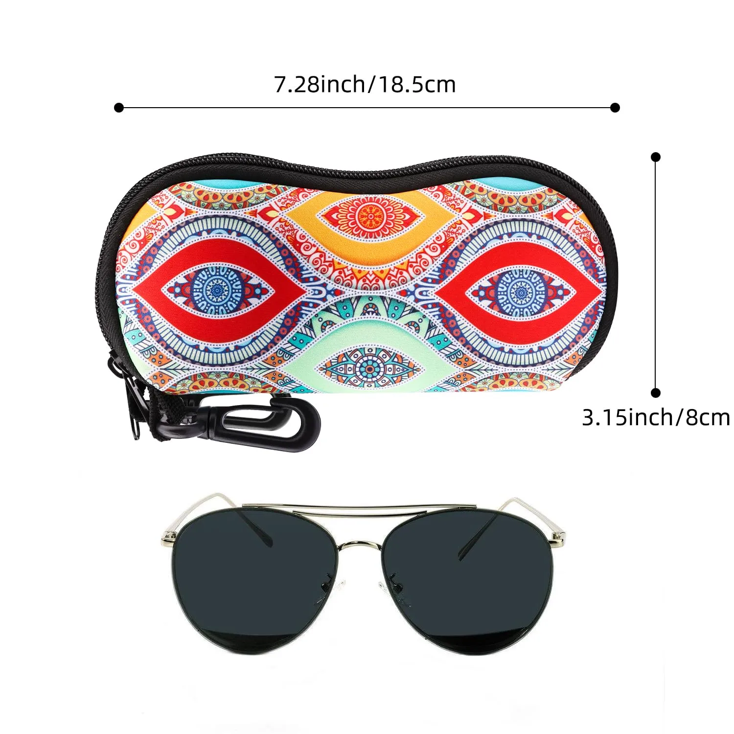 MoKo Custodia morbida in neoprene per occhiali da sole con chiusura a cerniera e clip per cintura, Colorato - immagine 7