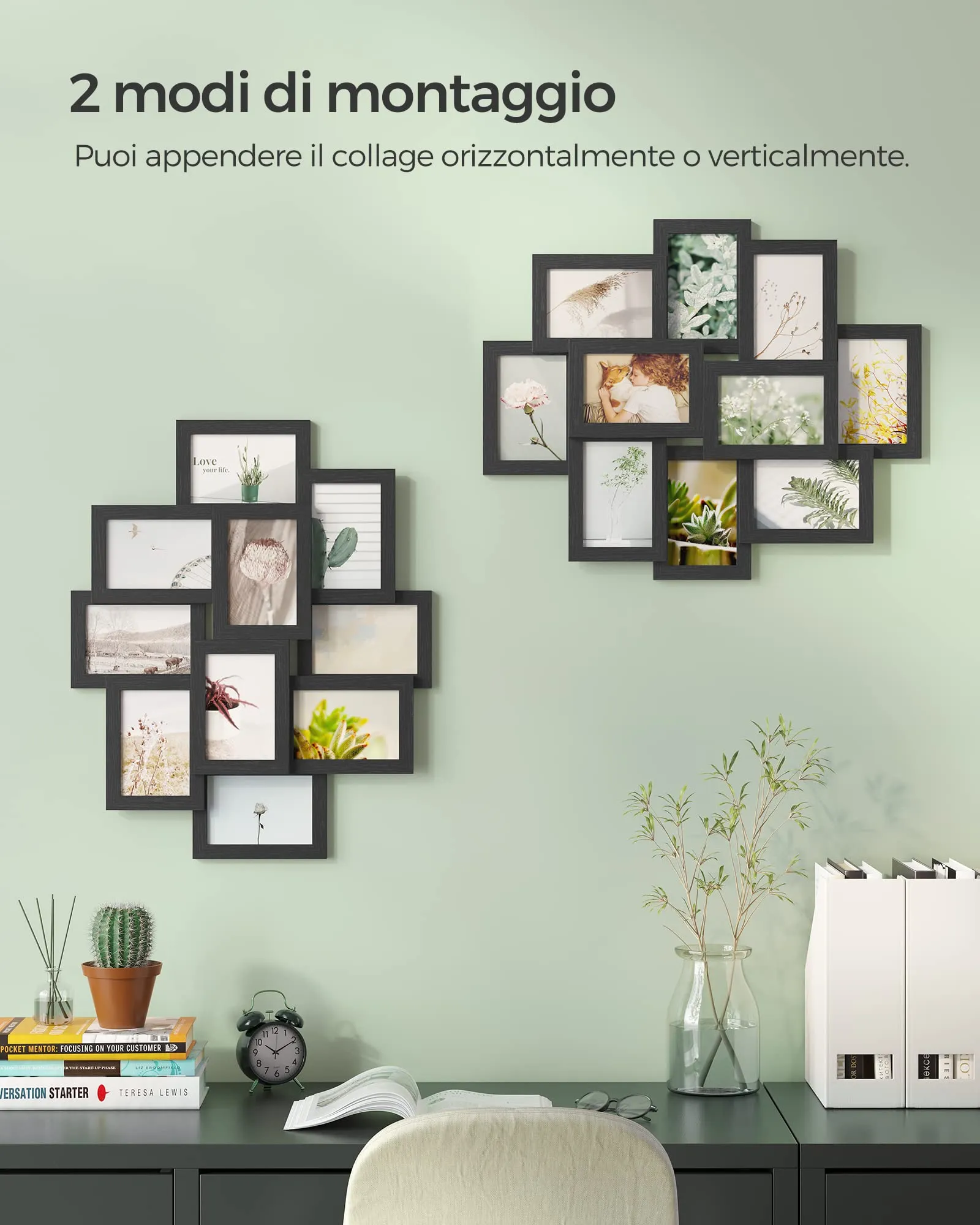 SONGMICS Collage di 10 Cornici per Foto 10 x 15 cm, Nero Inchiostro RPF20BK - immagine 2