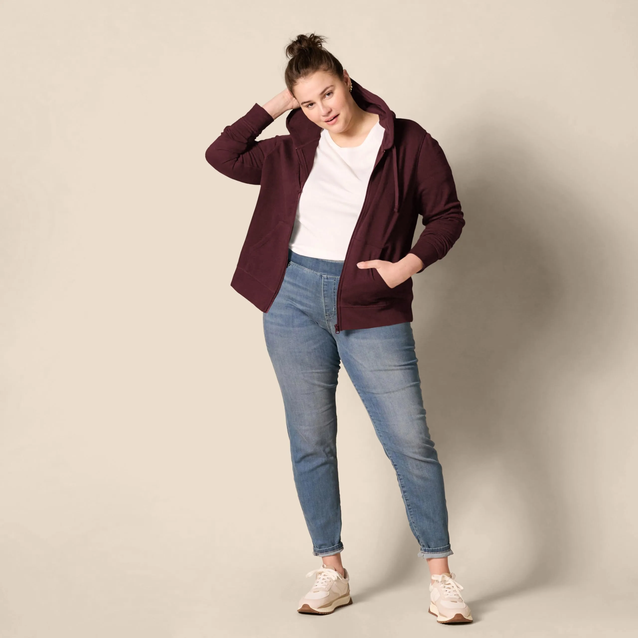 Amazon Essentials Felpa con cappuccio e cerniera in pile Donna, Bordeaux, S - immagine 8
