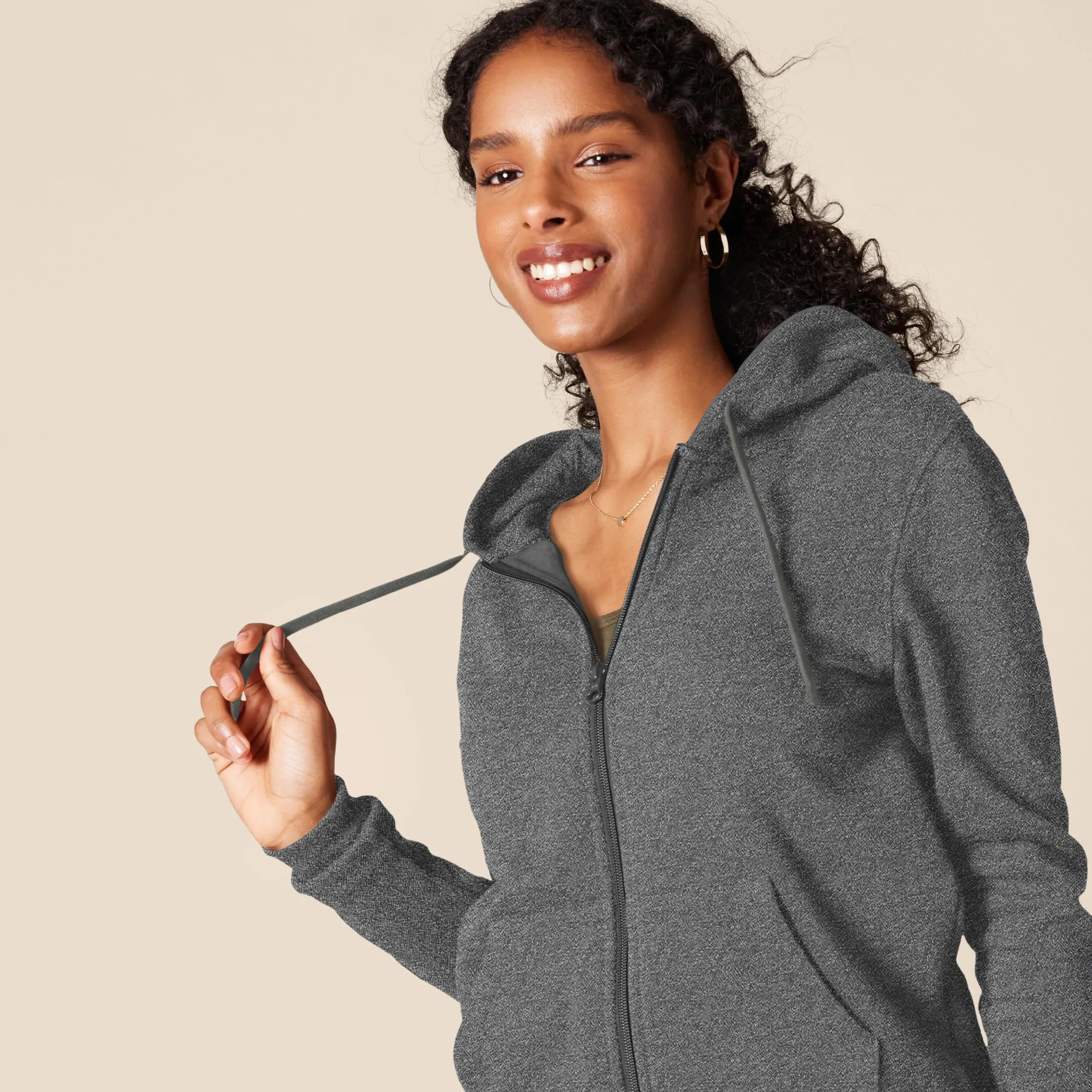 Amazon Essentials Full-zip Hoodie, Charcoal Heather, Medium - immagine 4