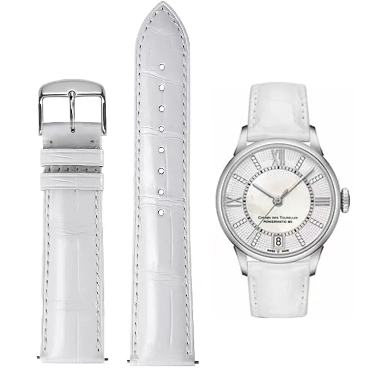 FOUUA Cinturino per Orologio in Pelle Italiana Grana Alligatore 20mm Bianco-Argento - immagine 1