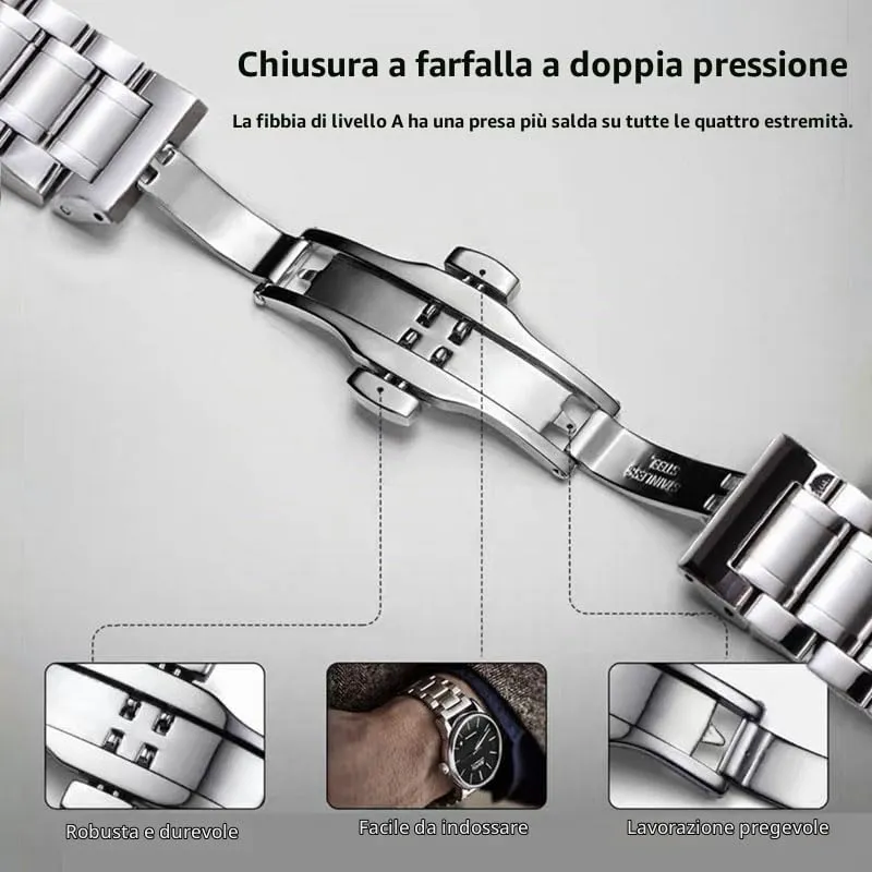 HEYOZURY Cinturino per Orologio in Acciaio Inossidabile 20mm Nero - immagine 3