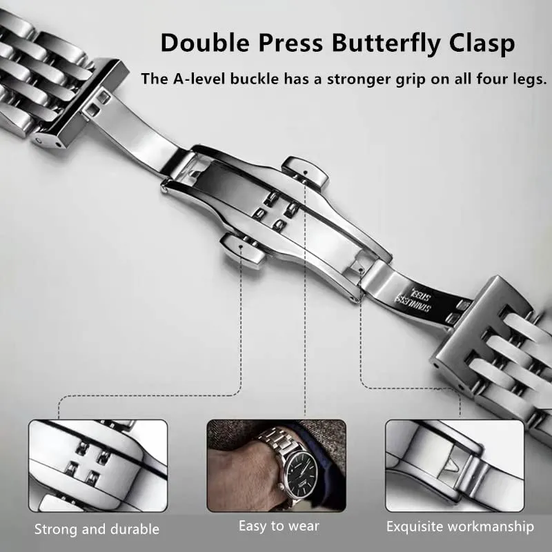 HEYOZURY Cinturino in Acciaio Inossidabile per Orologio 16mm Argento - immagine 6