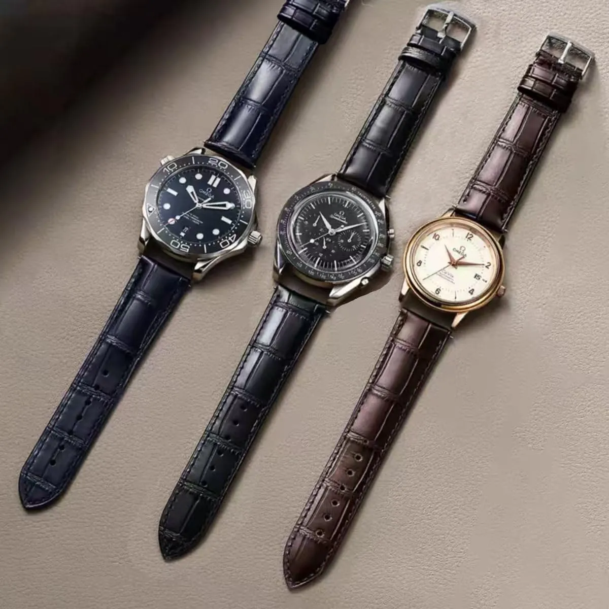 FOUUA Cinturino per Orologio in Pelle Italiana Grana Alligatore 21mm Nero-oro rosa - immagine 5