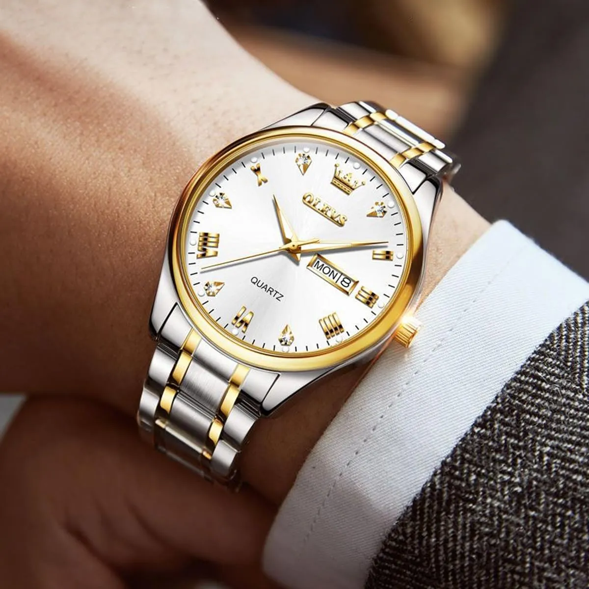 HEYOZURY Cinturino per Orologio in Acciaio Inossidabile 24mm Argento Oro - immagine 6
