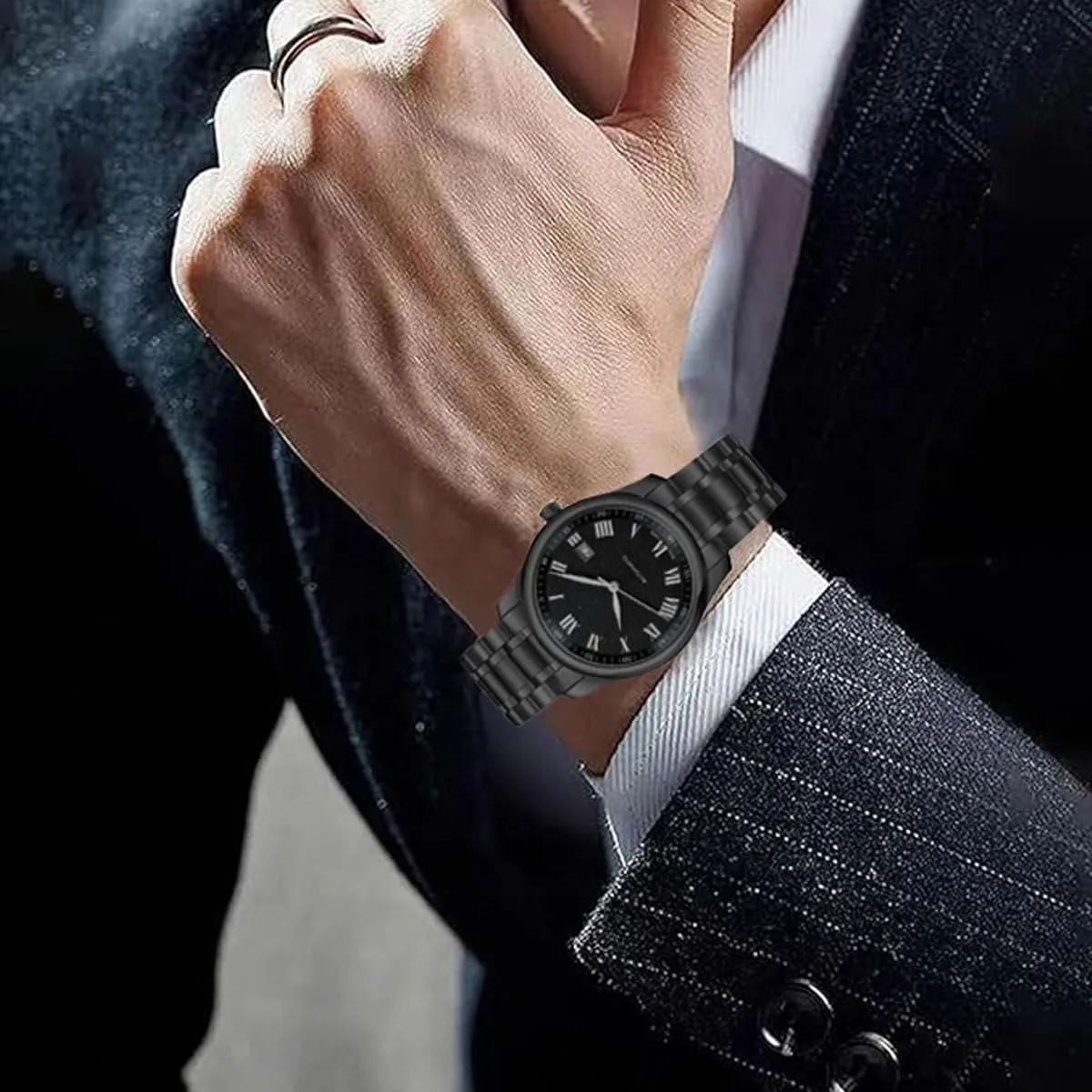 HEYOZURY Cinturino per Orologio in Acciaio Inossidabile 24mm Nero - immagine 6