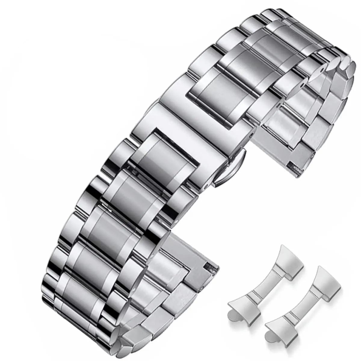 HEYOZURY Cinturino in Acciaio Inossidabile 19mm per Orologi con Estremità Dritta e Curva - Argento - immagine 1