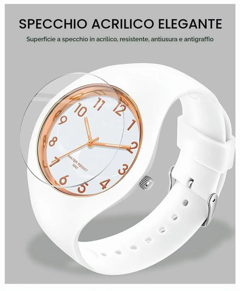 Forrader Orologio sportivo da donna, cinturino in silicone, quadrante grande, analogico, bianco - immagine 3