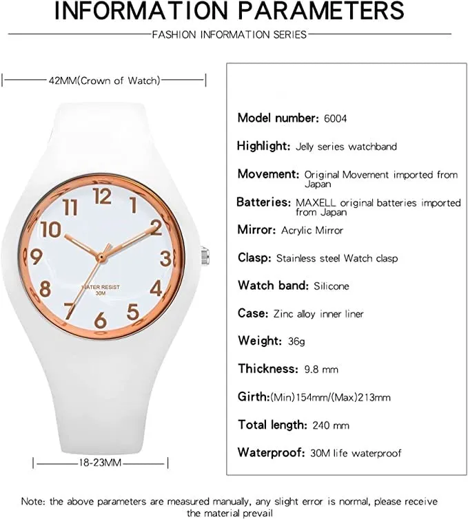 Forrader Orologio sportivo da donna, cinturino in silicone, quadrante grande, analogico, bianco - immagine 4